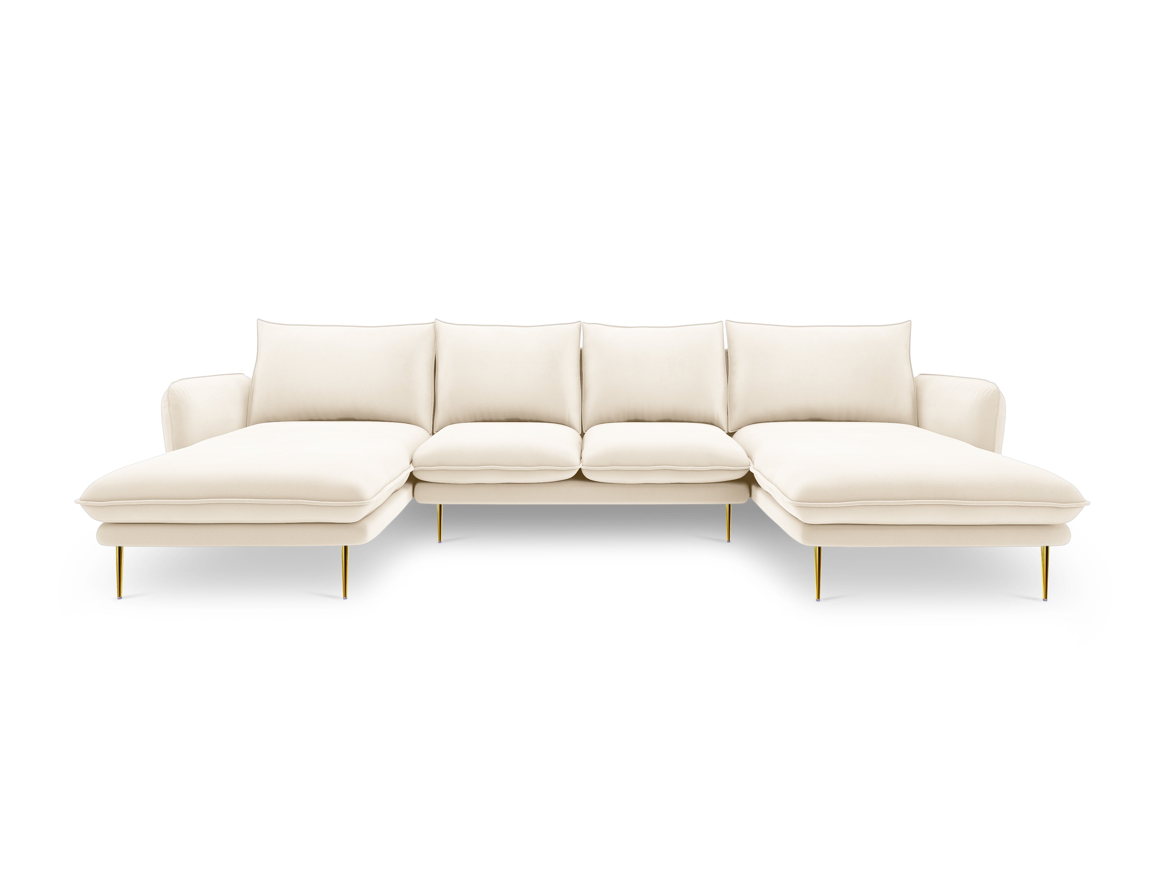 VIENNA Light Beige Velvet 6-Seater Panoramic Sofa with Gold Base