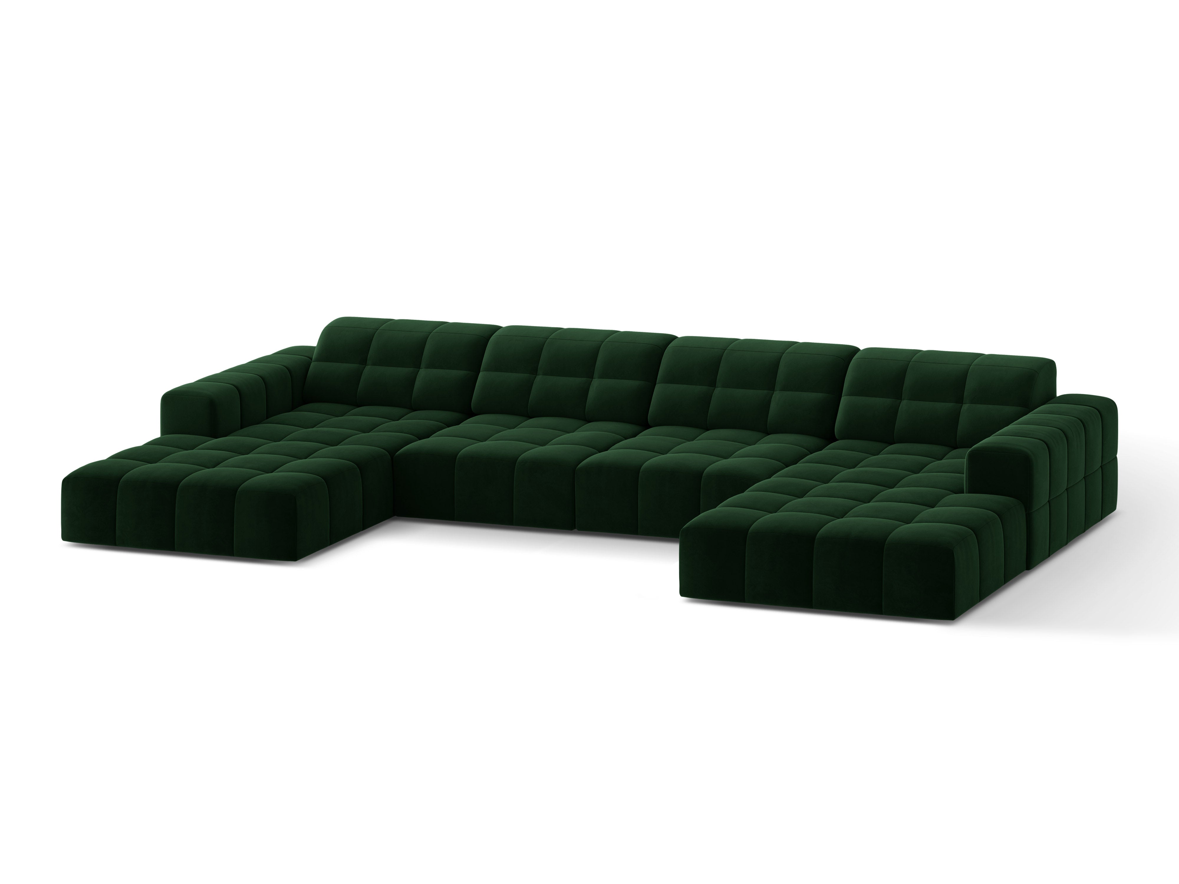 Sofa panoramiczna aksamitna 6-osobowa CHICAGO butelkowa zieleń do salonu