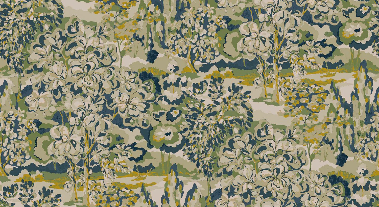 Textile wallpaper with a plant pattern VERDURE - VERT green
