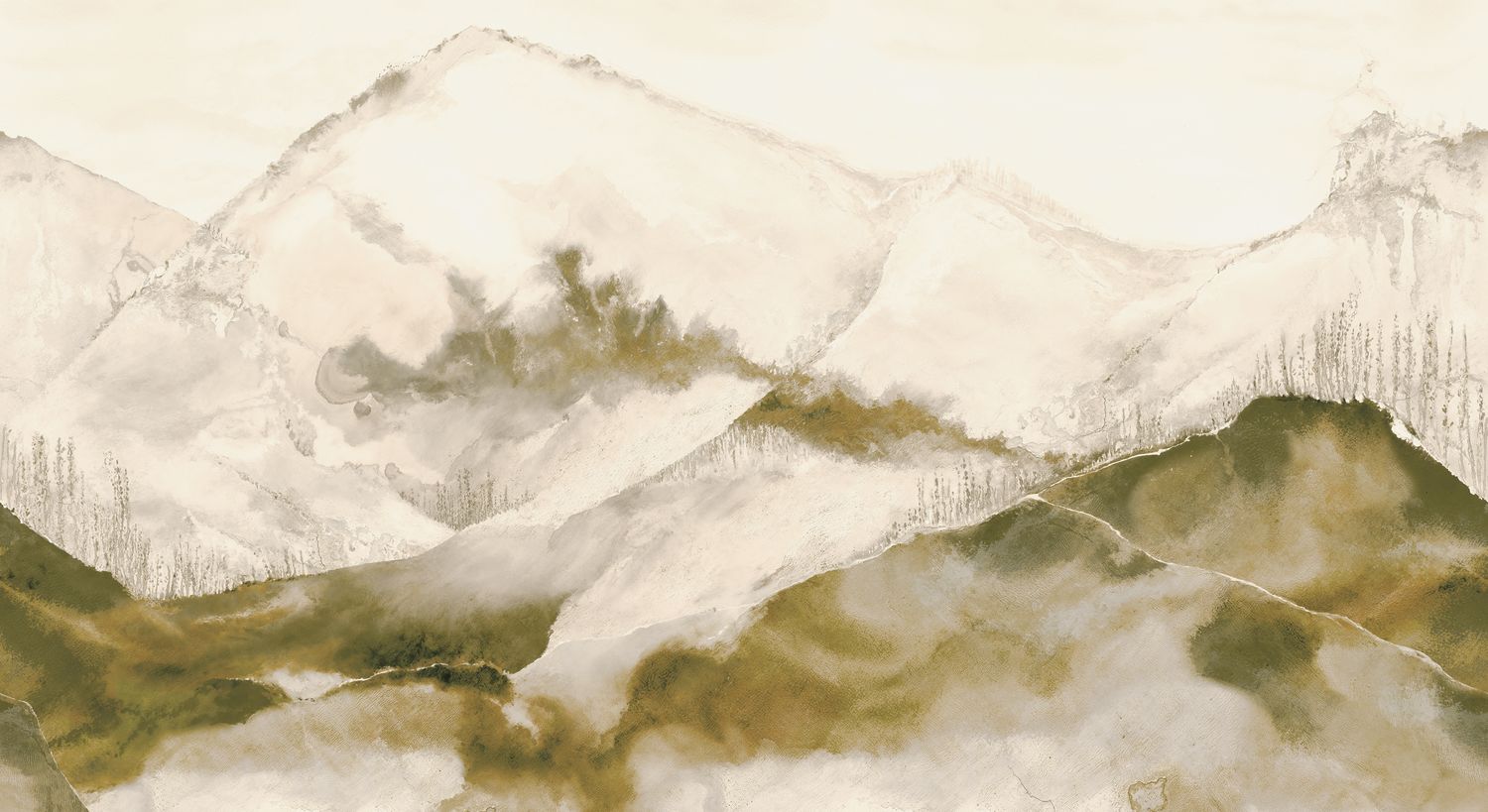 Wandmural mit Bergmotiv HORIZON - SABLE BEIGE DORÉ beige mit Gold