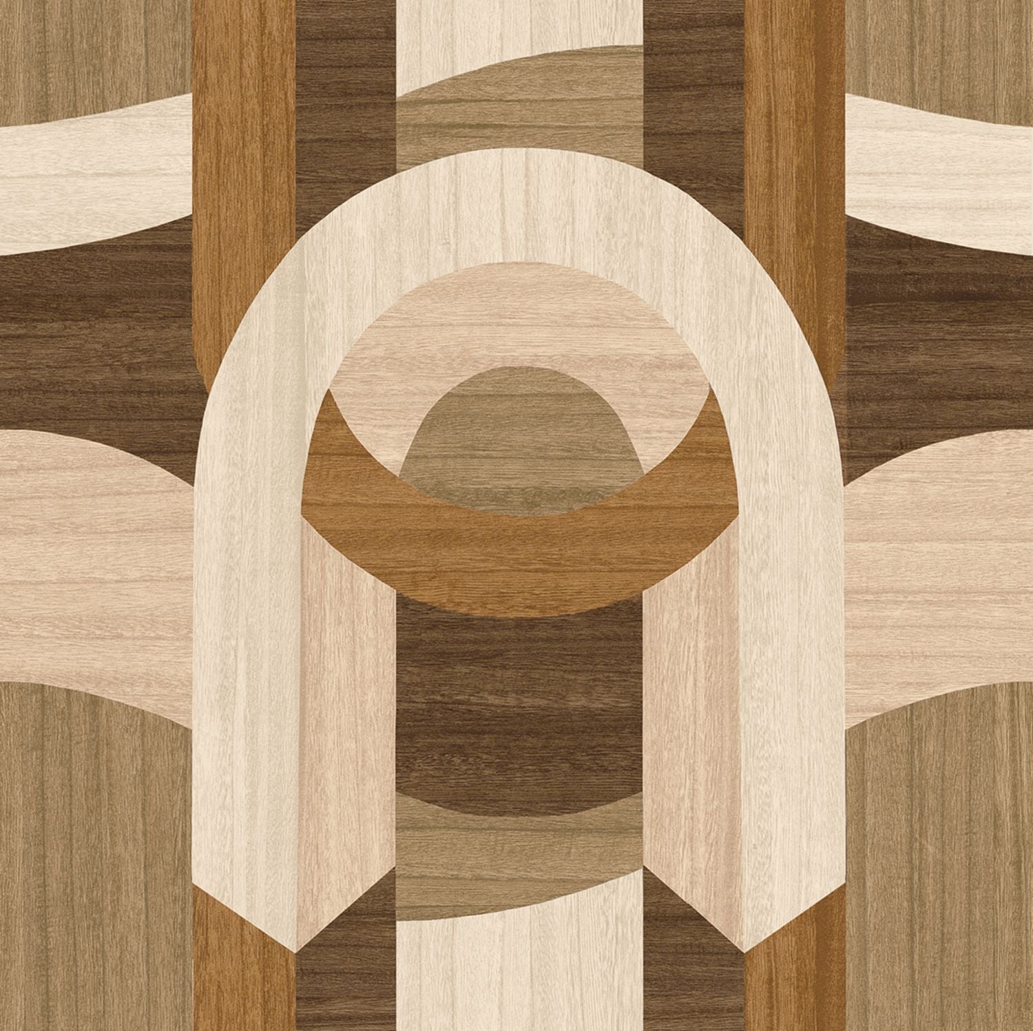 Art Deco Geometric Pattern Veneered Wallpaper TRAVERSÉE - LIGHT IVORY OAK