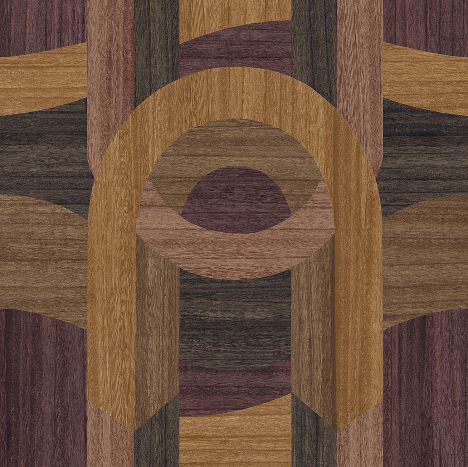 Art Deco Geometric Pattern Veneered Wallpaper TRAVERSÉE - AUBERGINE DARK BROWN OAK