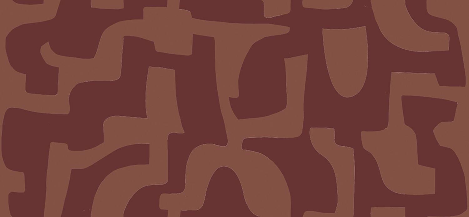 Embroidered wallpaper with geometric pattern SONATE - ROUGE SIENNE BRULÉE red-brown