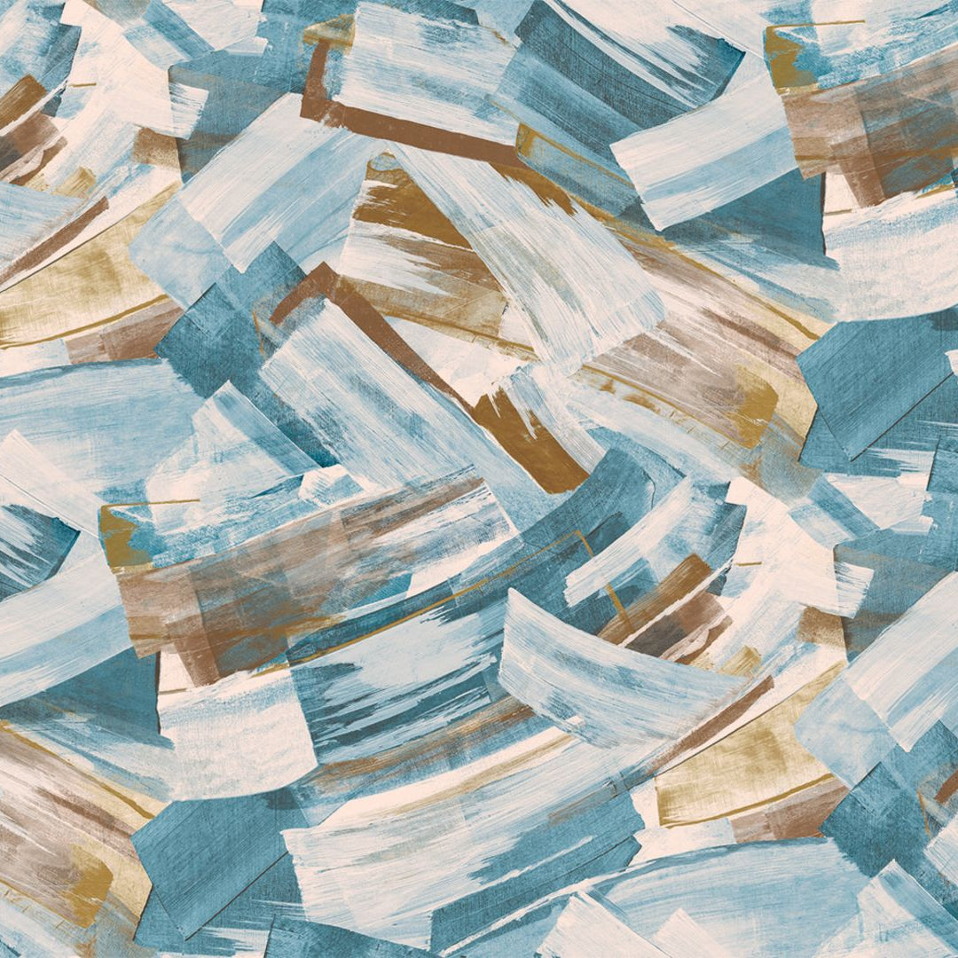 Non-woven wallpaper with abstract pattern IMPULSION - TOPAZE DORÉ blue with bronze