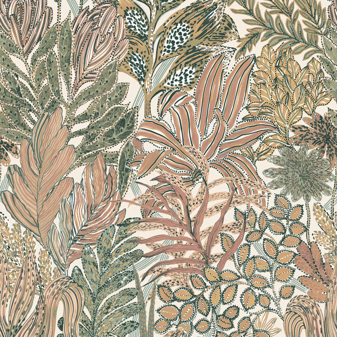 Vlies-Tapete mit Pflanzenmotiv BORROMMEE - IVORY/BLUSH Elfenbein mit Rosa