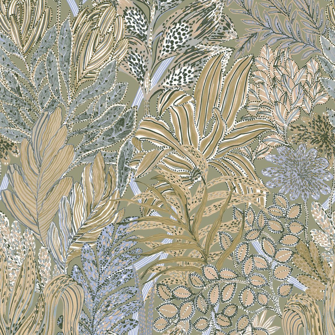 Vlies-Tapete mit Pflanzenmotiv BORROMMEE - SALBEI/LILA beige mit lilafarbenen Akzenten