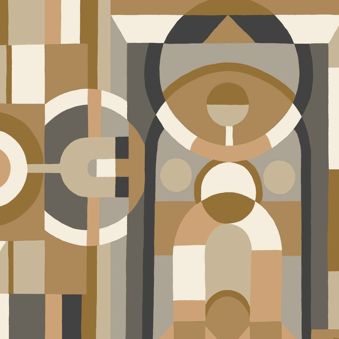 Tapete mit geometrischem Glasmalerei-Motiv VITRAIL - MORDORÉ/ANTHRACIT braun mit anthrazitfarbenem