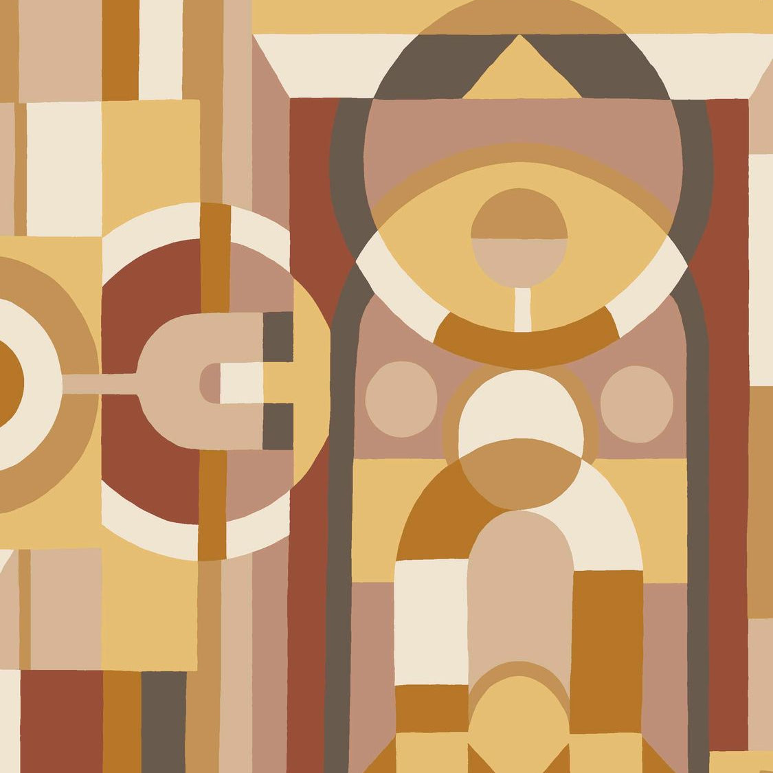 Tapete mit geometrischem Glasmalerei-Motiv VITRAIL - VANILLE/TERRACOTTA vanillefarben mit terrakotta