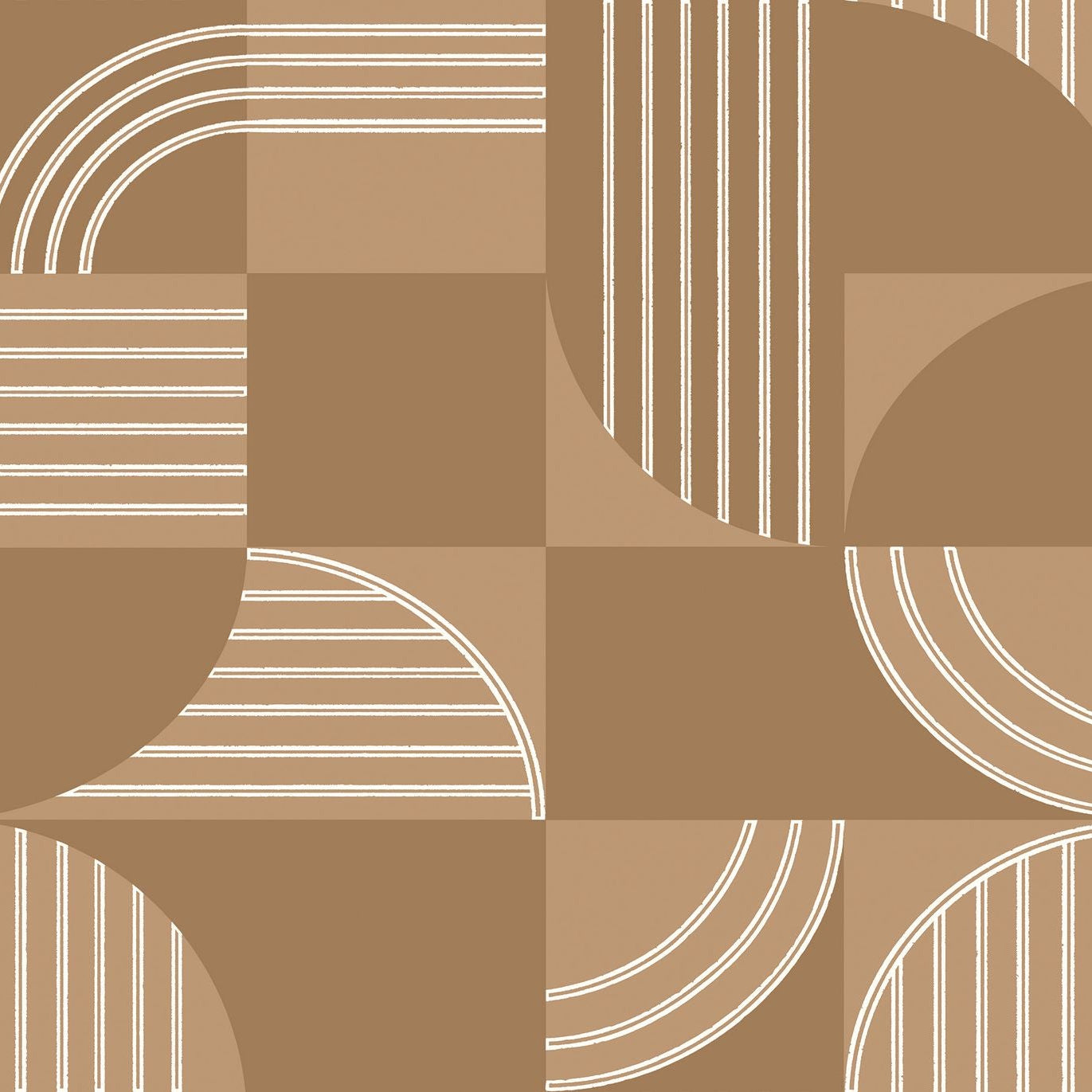 Non-woven wallpaper with a geometric pattern ANNÉES 30 - MORDORÉ caramel brown
