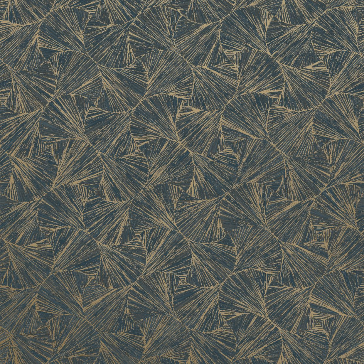 Structural vinyl wallpaper with metallic pattern SONGKET - ORAGE/DORÉ navy blue with gold