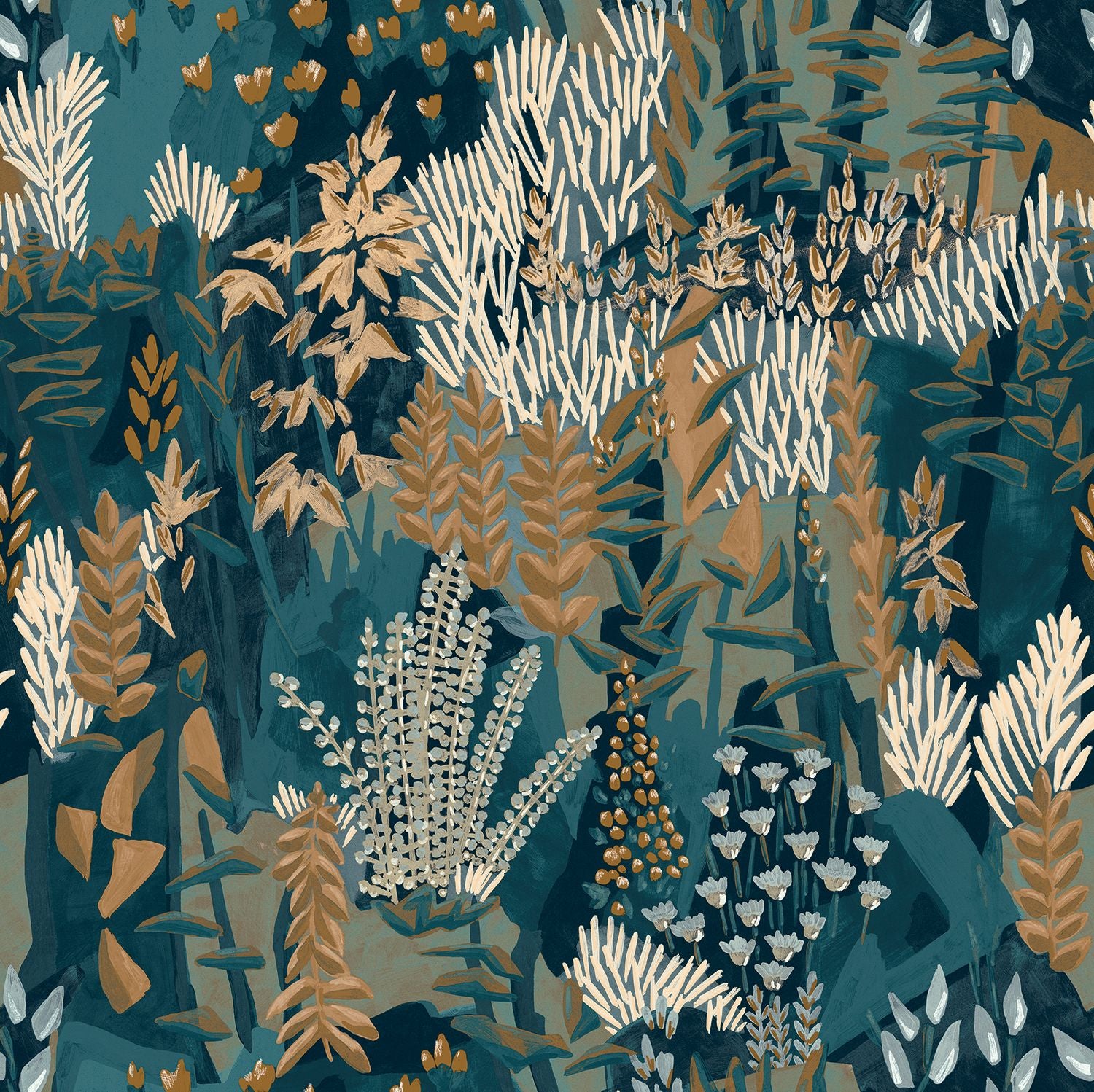 Vlies-Tapete mit Pflanzenmotiv ERICA - MARINE/OCLE dunkelgrün