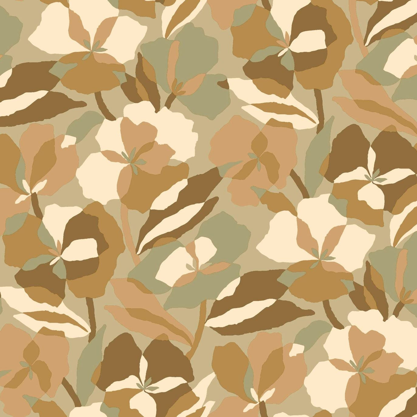 Vlies-Tapete mit Pflanzenmotiv AMARYLLIS - NUDE/LICHEN pastellgrün mit beige