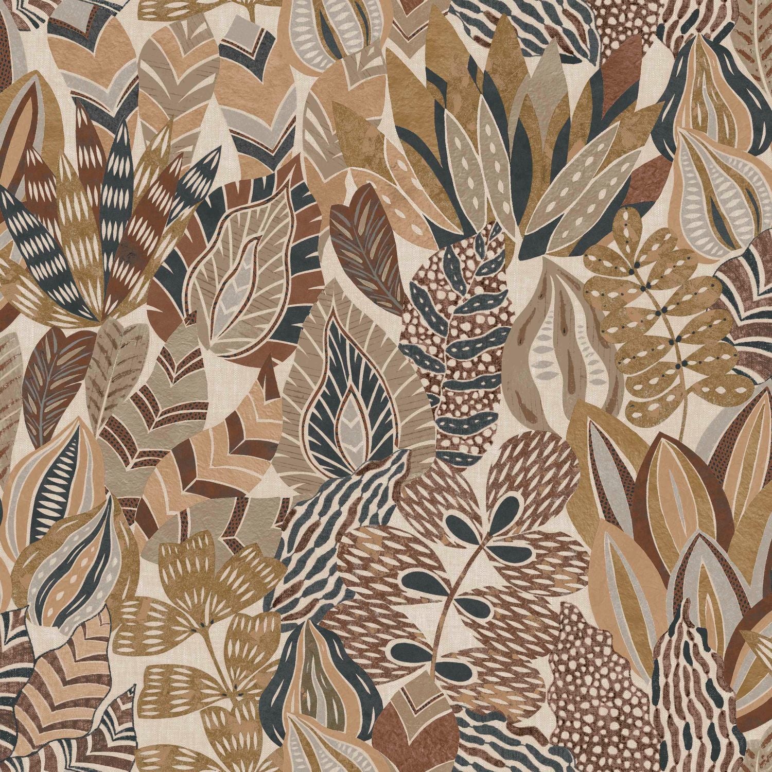 Tapete mit pflanzlichem Blattmotiv ALFABIA - ACAJOU/TAUPE rot mit braun