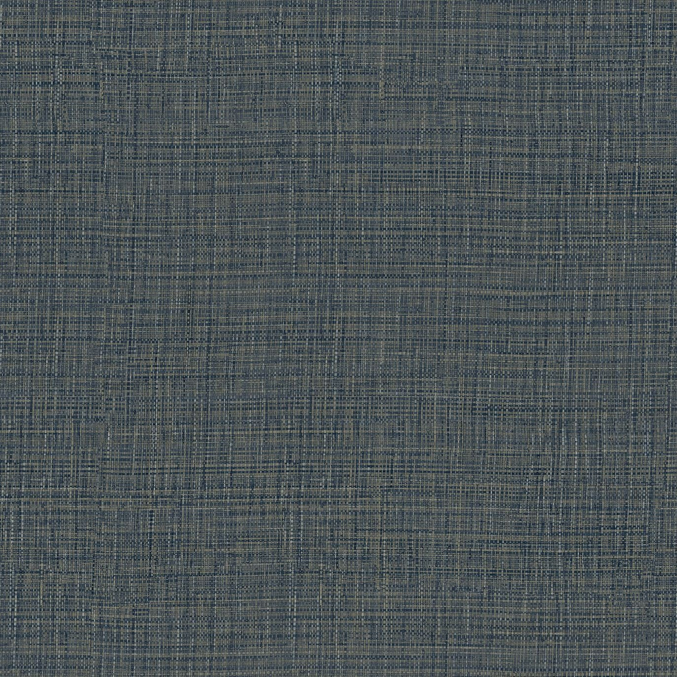 Structural vinyl wallpaper imitating woven raffia SIERRA - BLEU ORAGE dark blue with gray