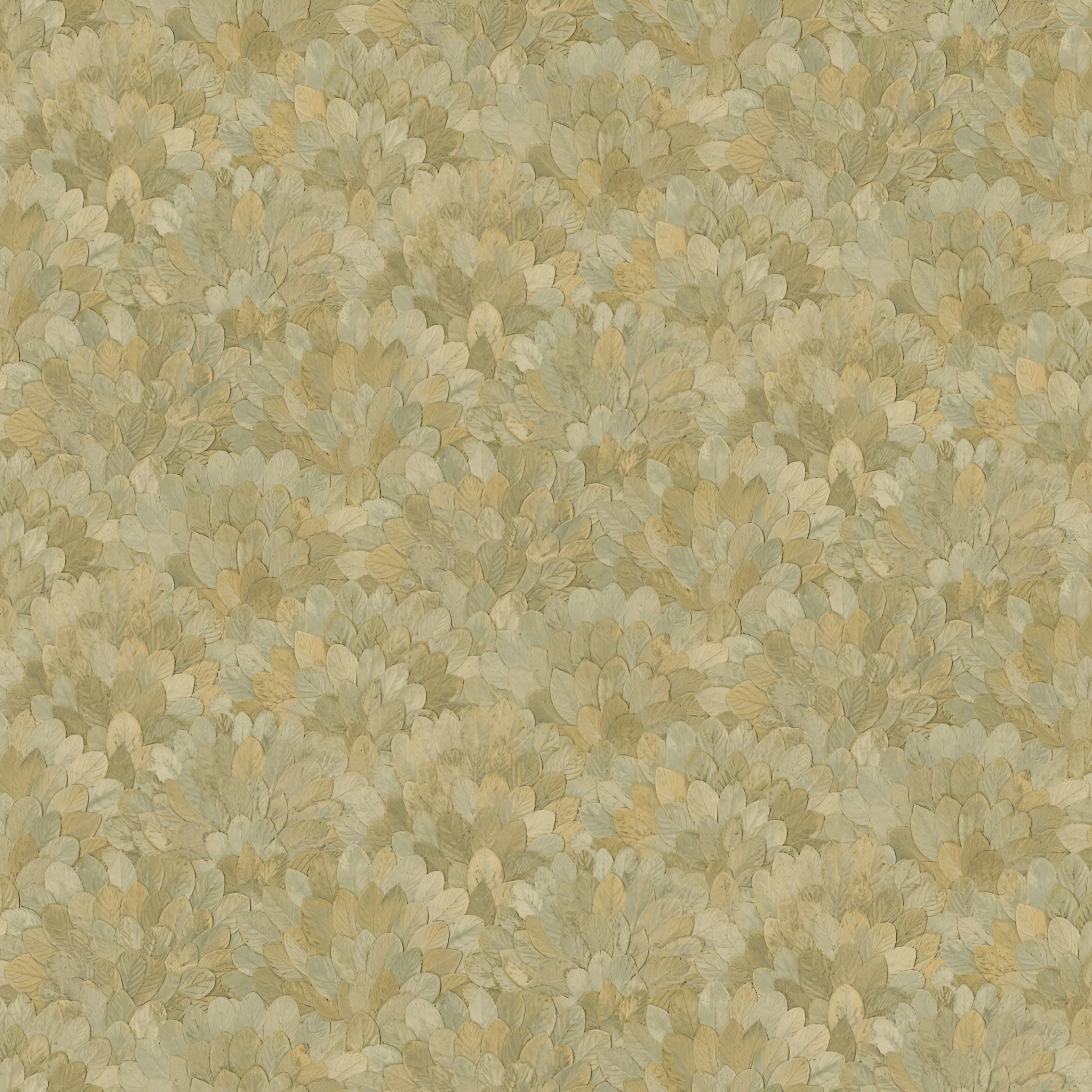 Structural vinyl wallpaper with a plant motif FEIJOA - AMANDE olive