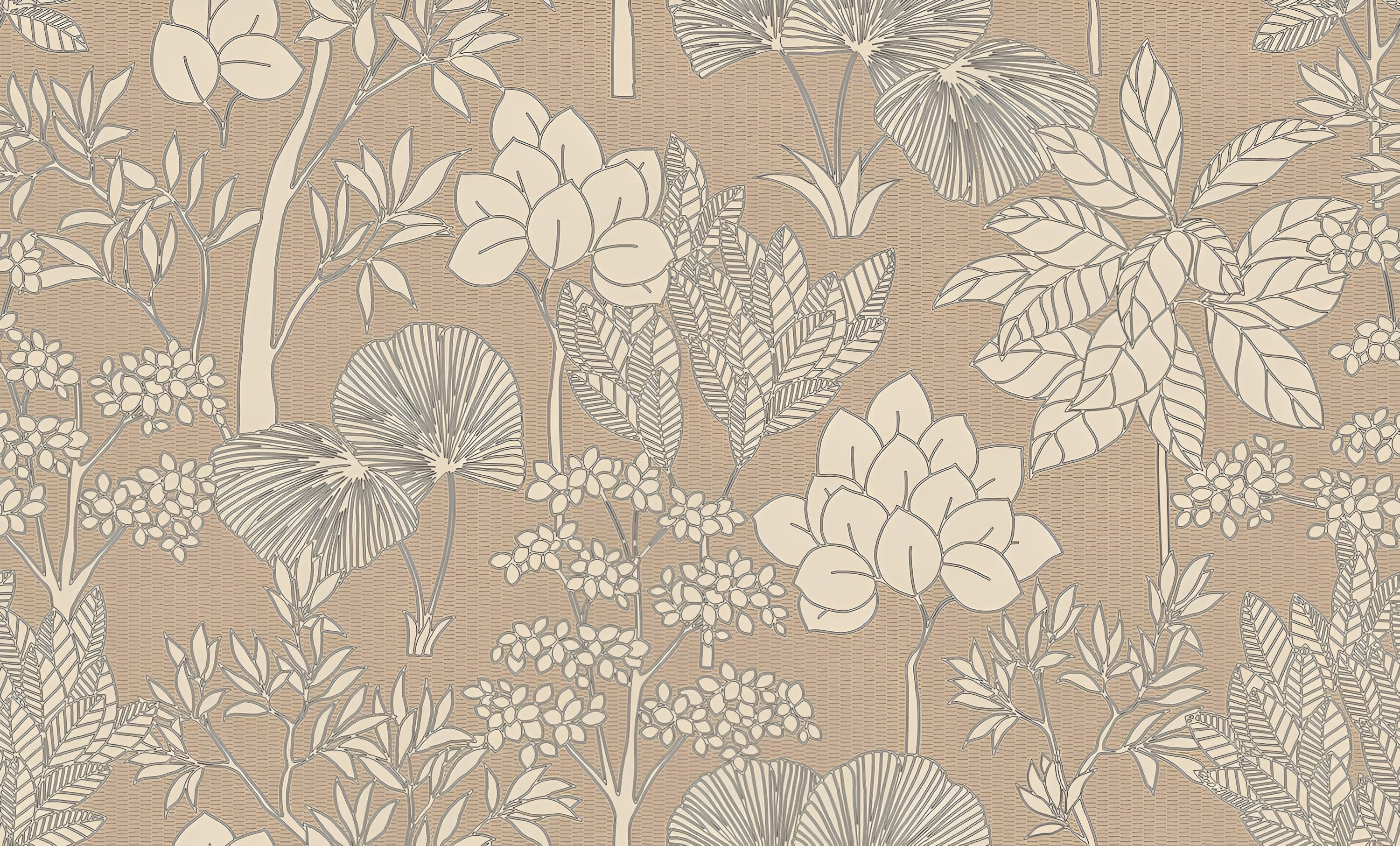 Tapeta z roślinnym wzorem INARA - BEIGE/DORÉ ciemnobeżowy