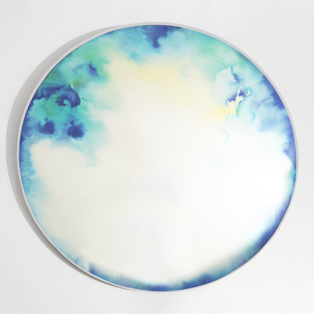 Round Wall Mirror FRANCIS in White with Green-Blue Accents