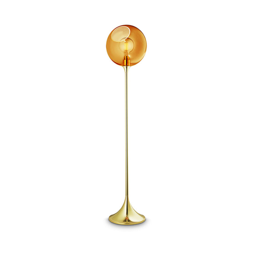 Stehlampe BALLROOM bernsteinfarben mit goldenem Fuß