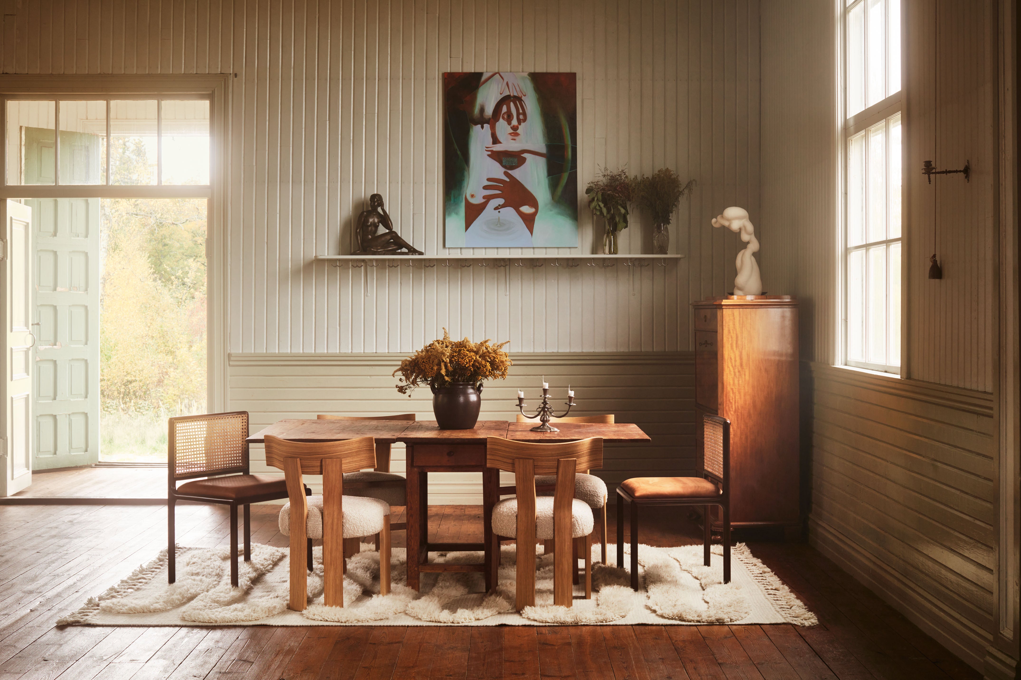 Stuhl ALBA beige Boucle mit Eichenbasis