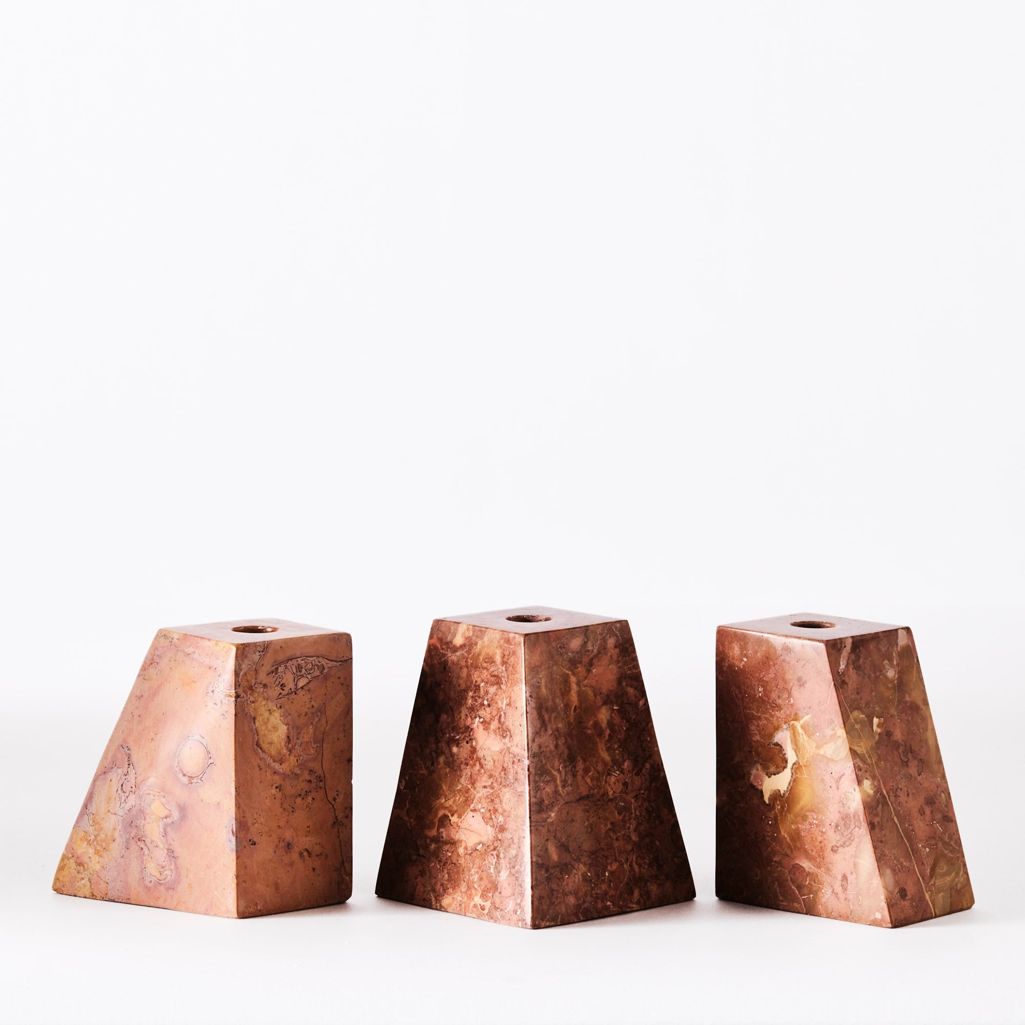 PYRAMID Candle Holder Set Orange Marble