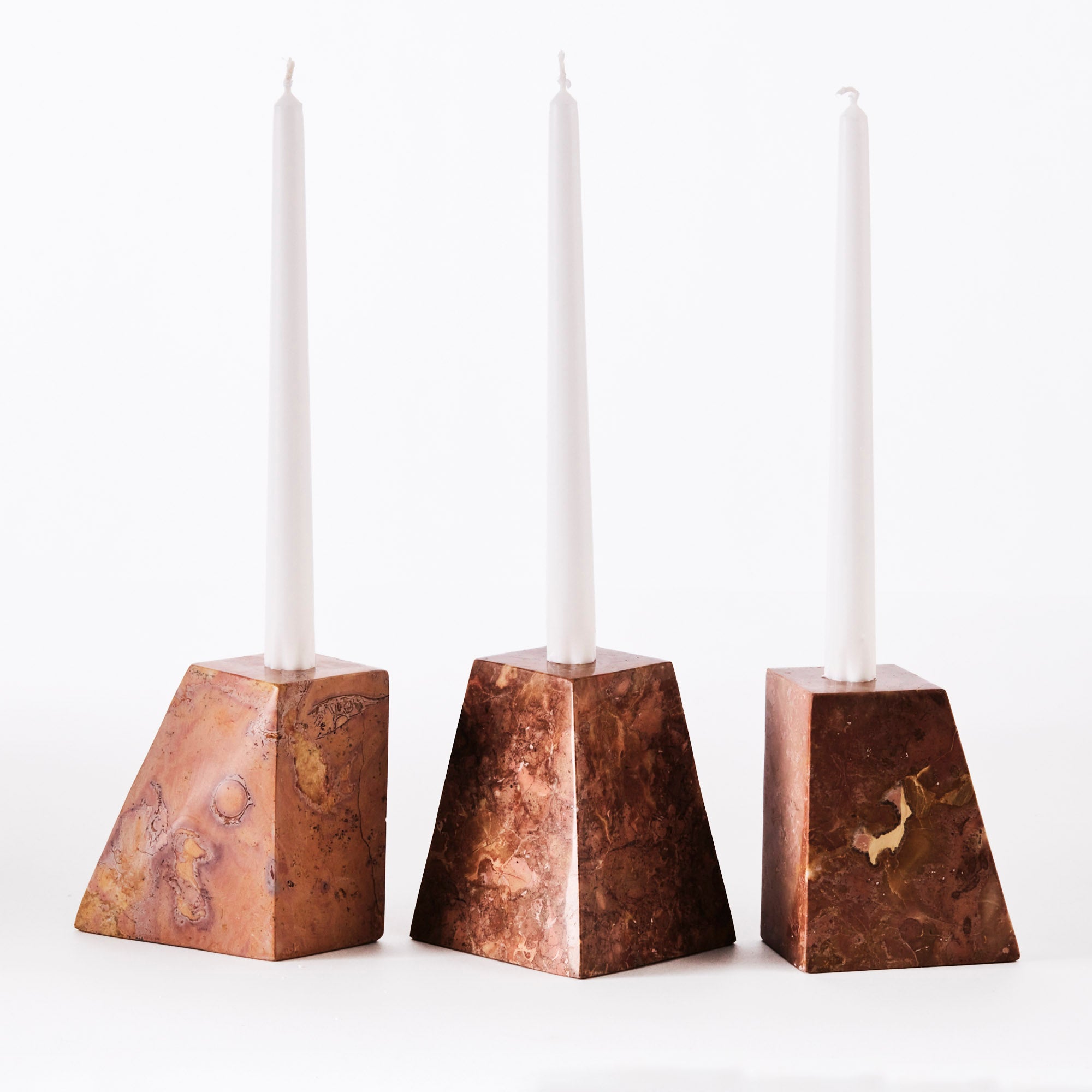 PYRAMID Candle Holder Set Orange Marble