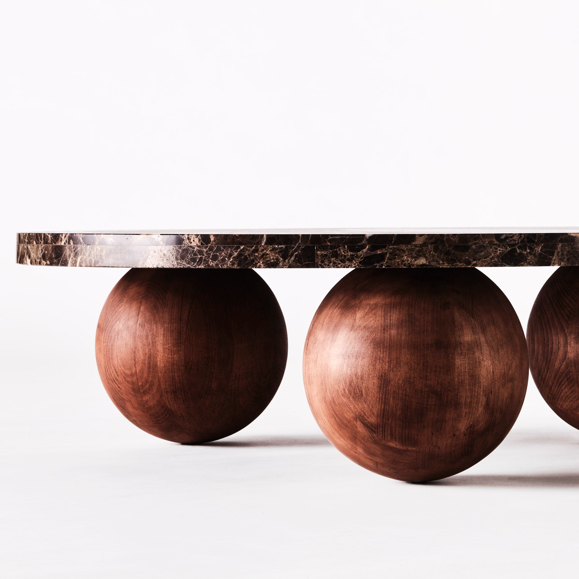 Round coffee table SPHERE Emperador marble with ash base