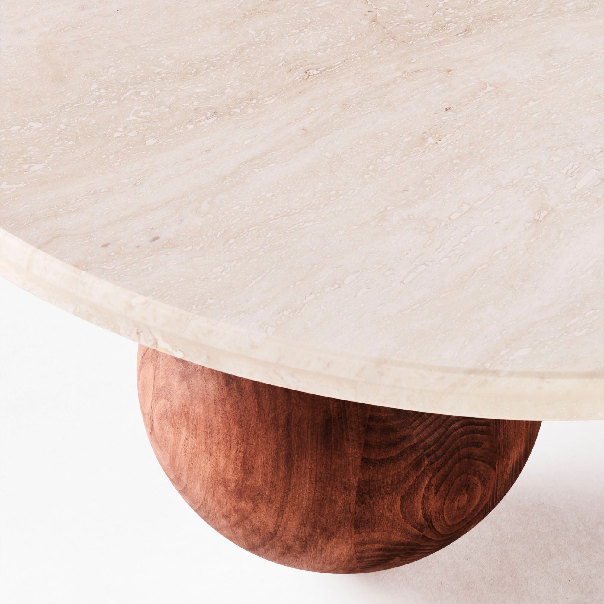 Round coffee table SPHERE travertine marble with ash base