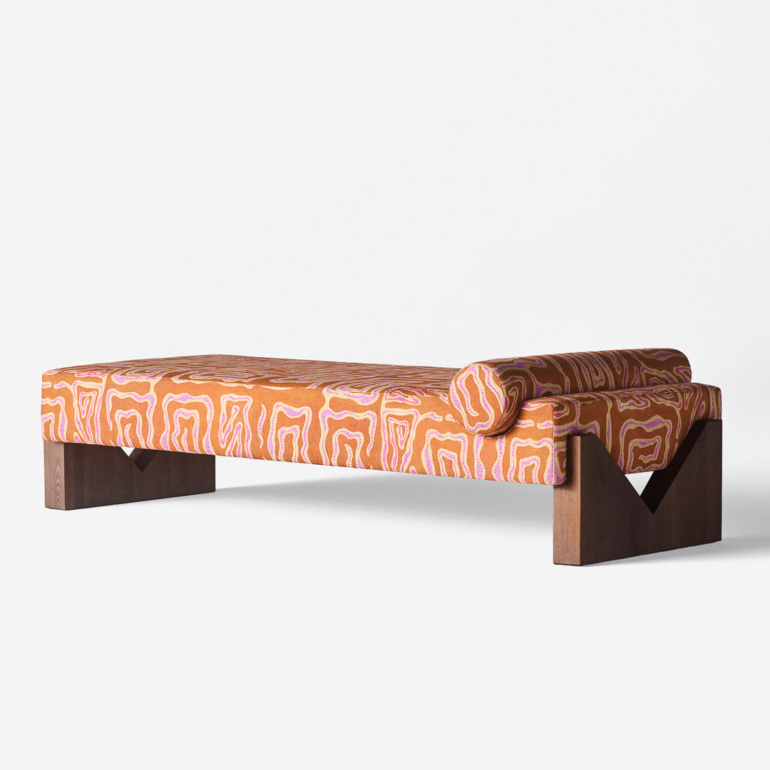 Orange Daybed with Pink-Beige Pattern