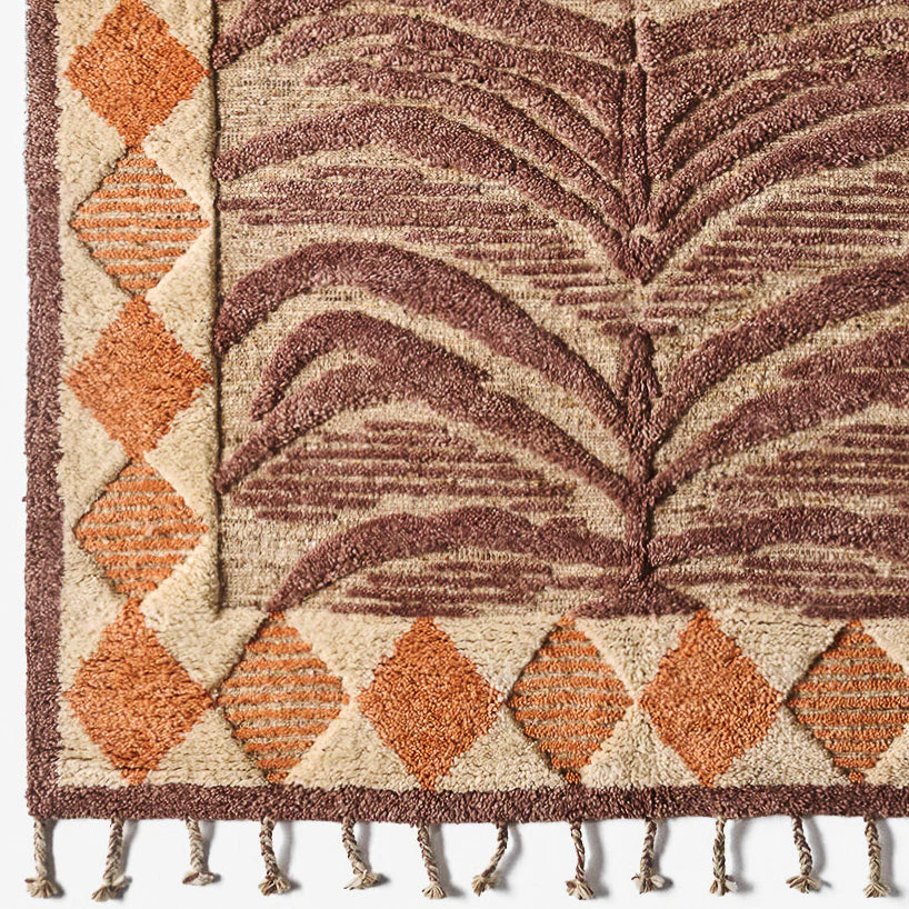 Wool rug WILDCAT brown-orange with fringes
