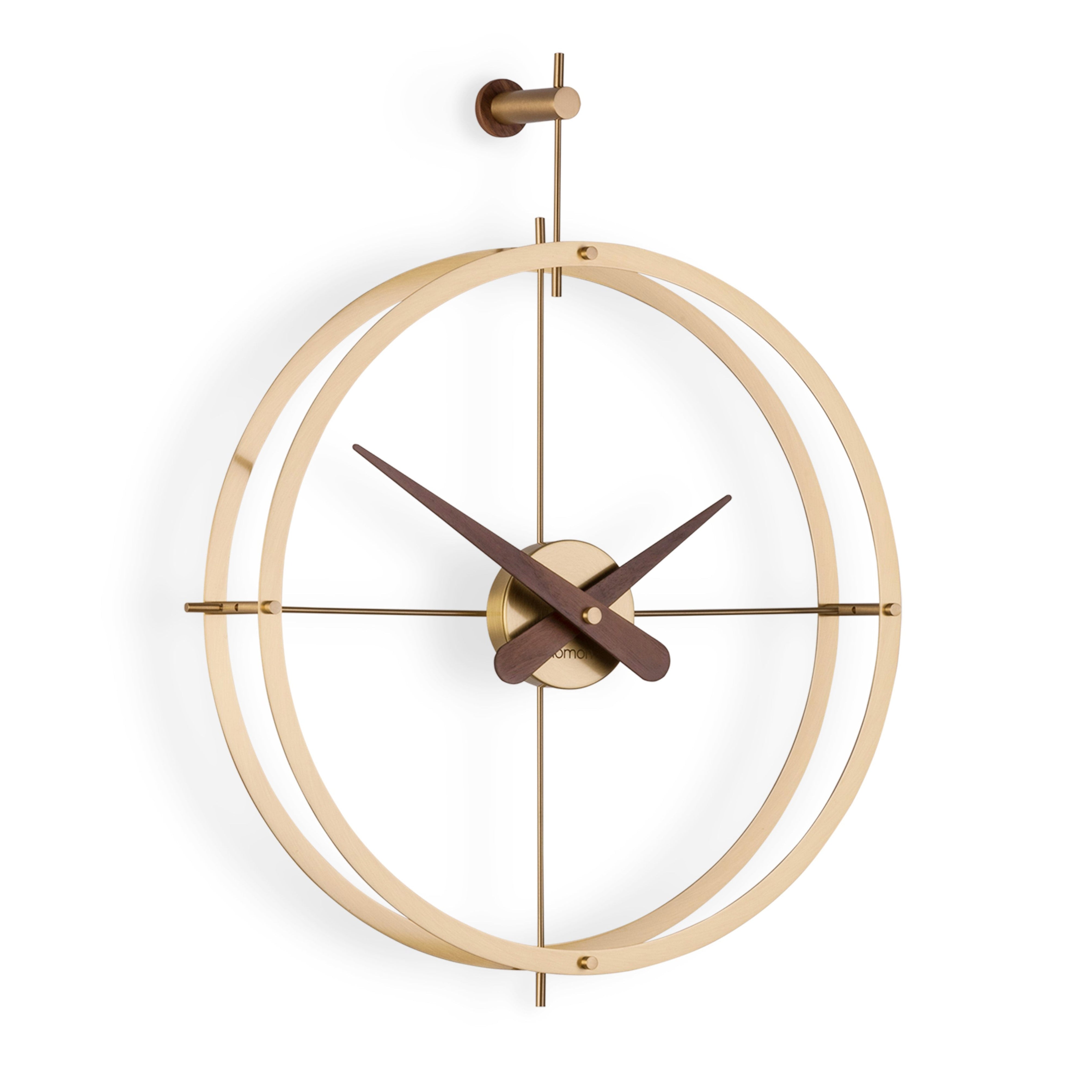 Wall Clock DOS PUNTOS PREMIUM walnut wood with brass finish