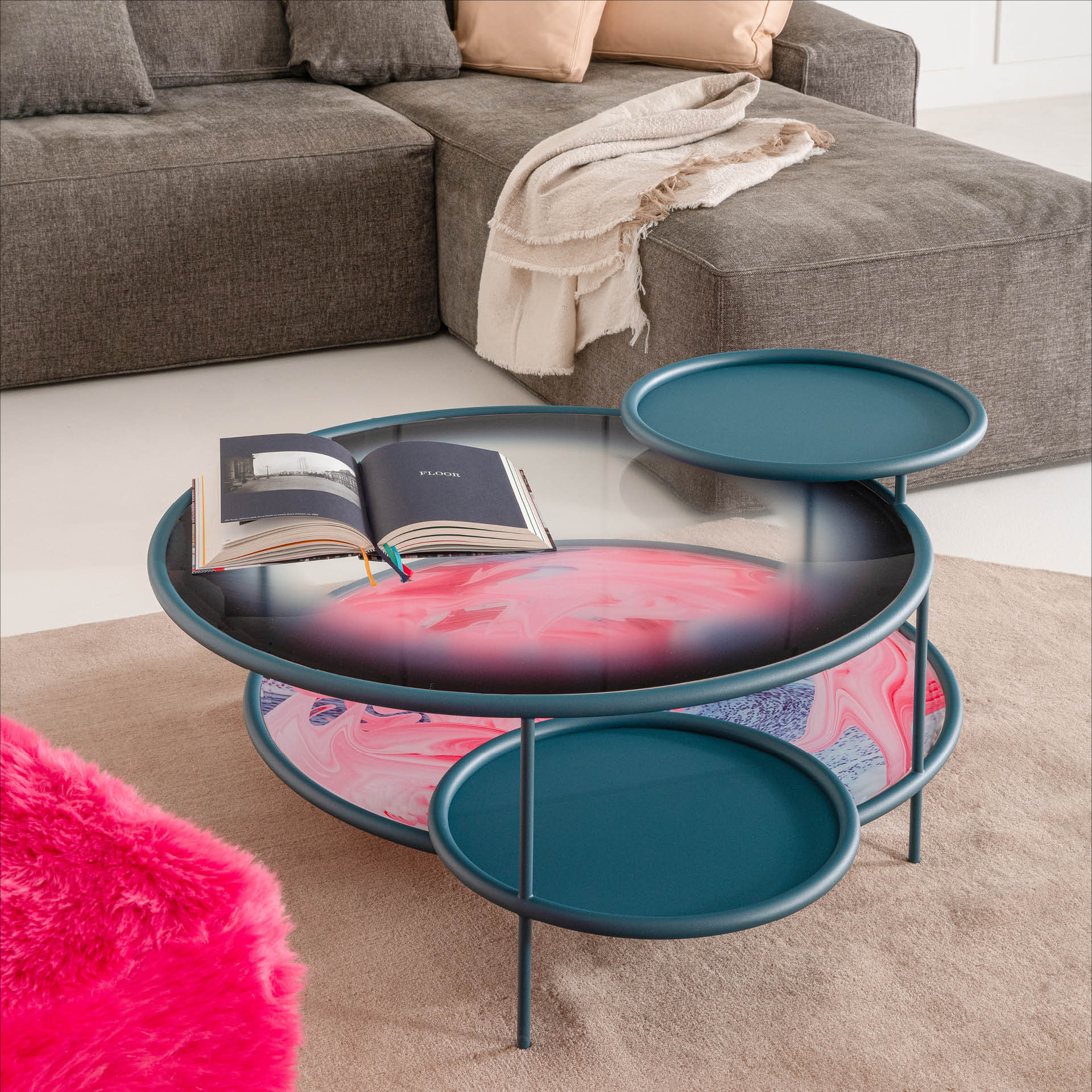 Coffee table sangaka dyed glass