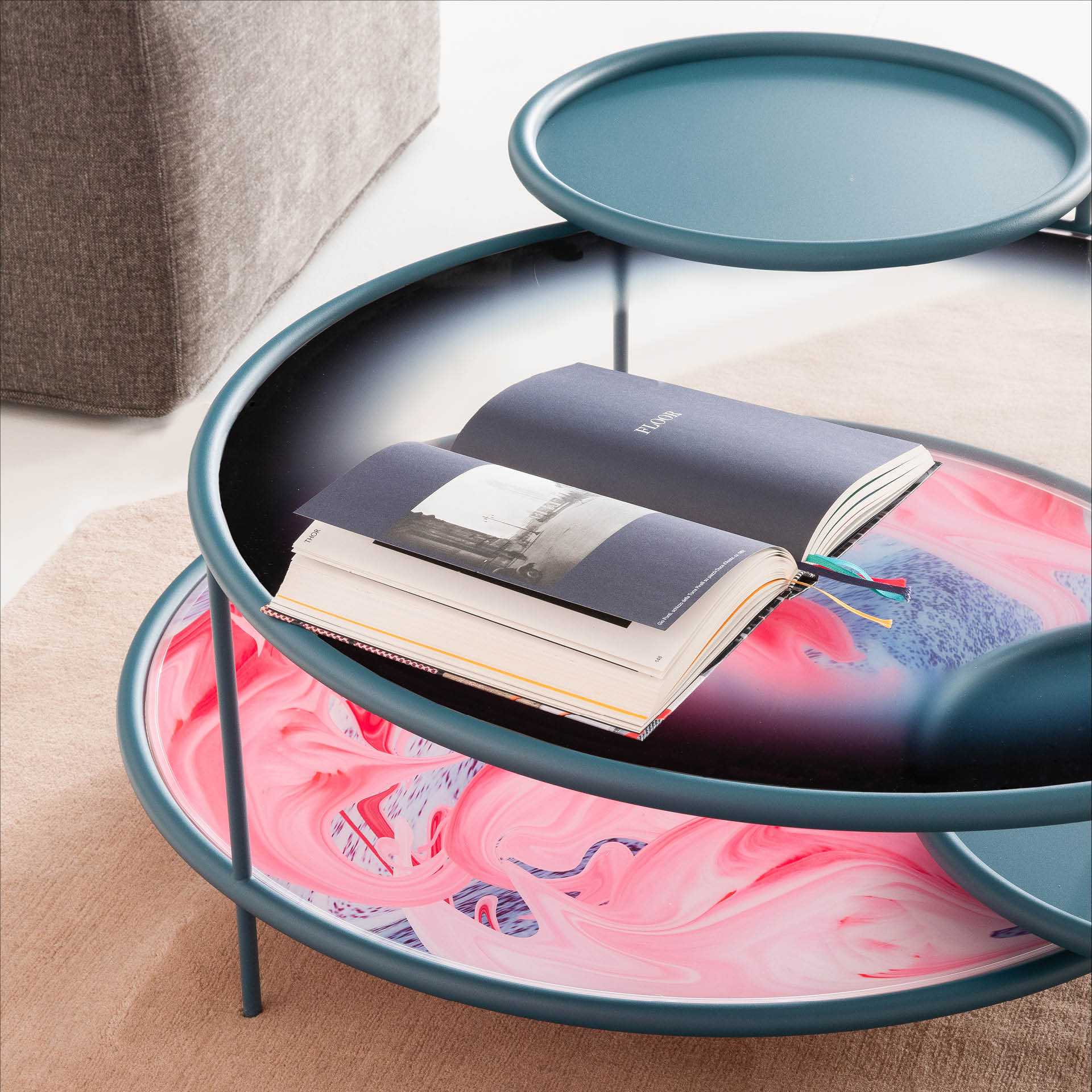 Coffee table sangaka dyed glass