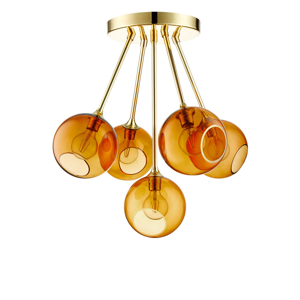 Ballroom Molecule Amber Pendant Lamp with Gold Finish
