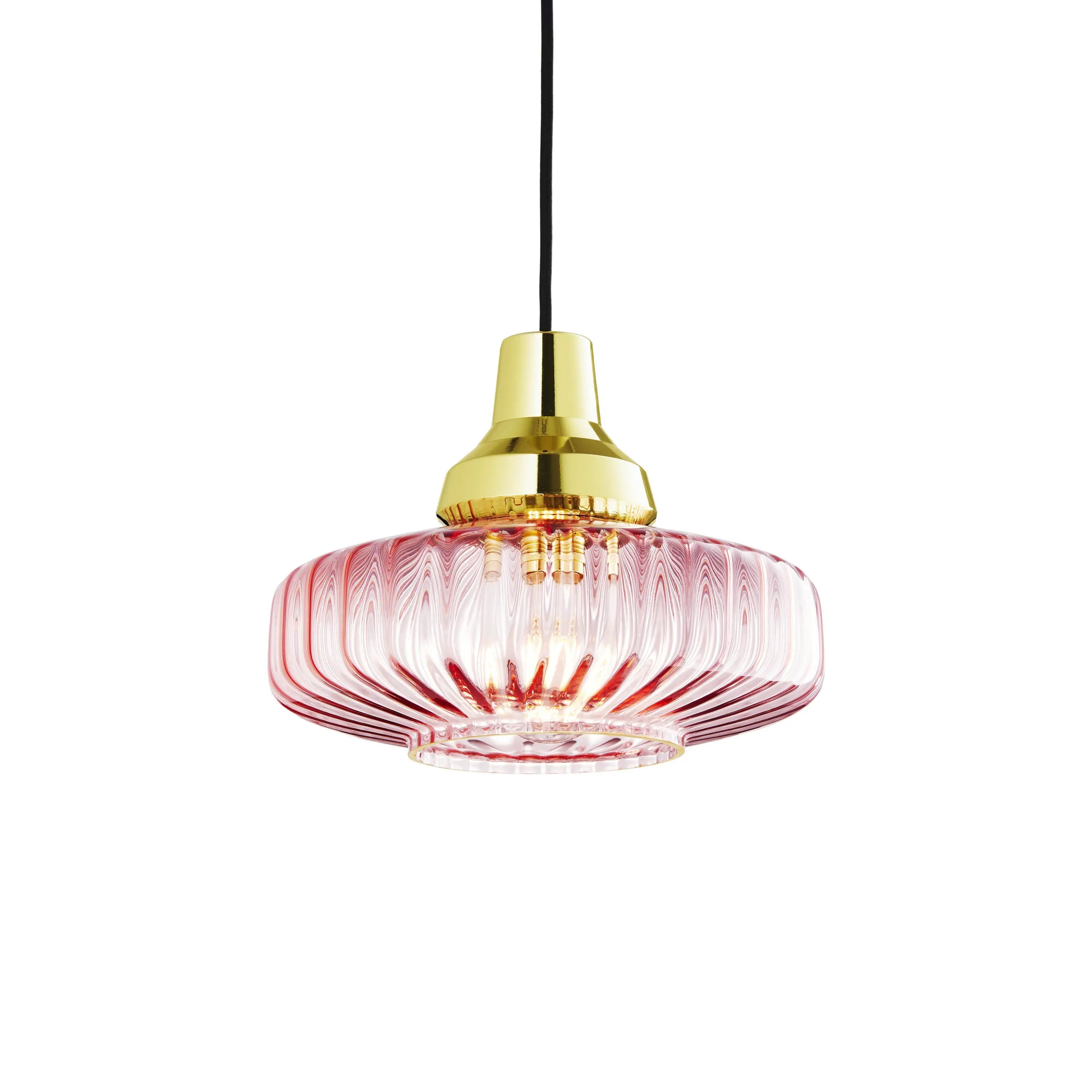 Lampa wisząca NEW WAVE OPTIC różowe szkło ze złotym wykończeniem – Design By Us