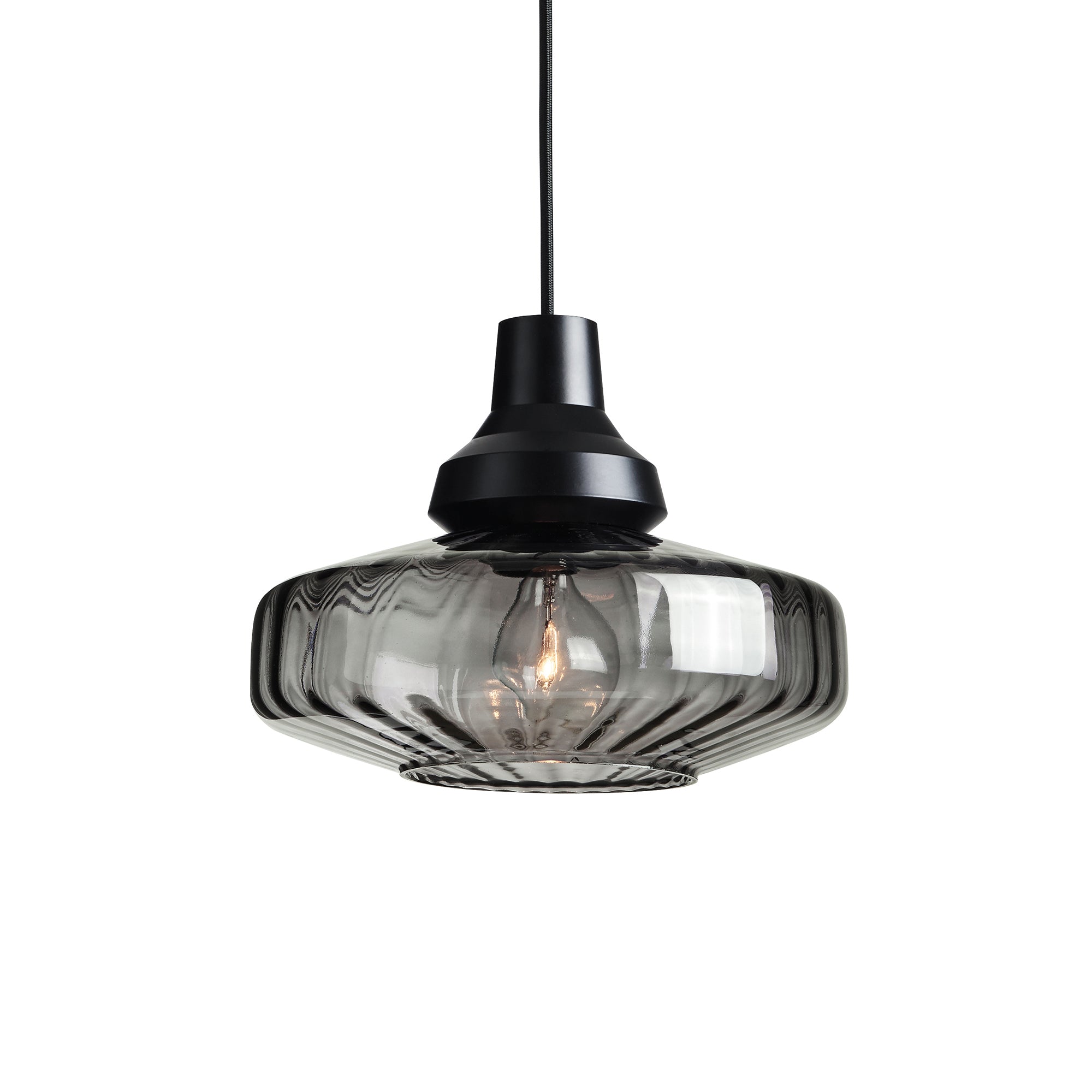 Pendelleuchte NEW WAVE OPTIC rauchiges Glas mit schwarzer Oberfläche