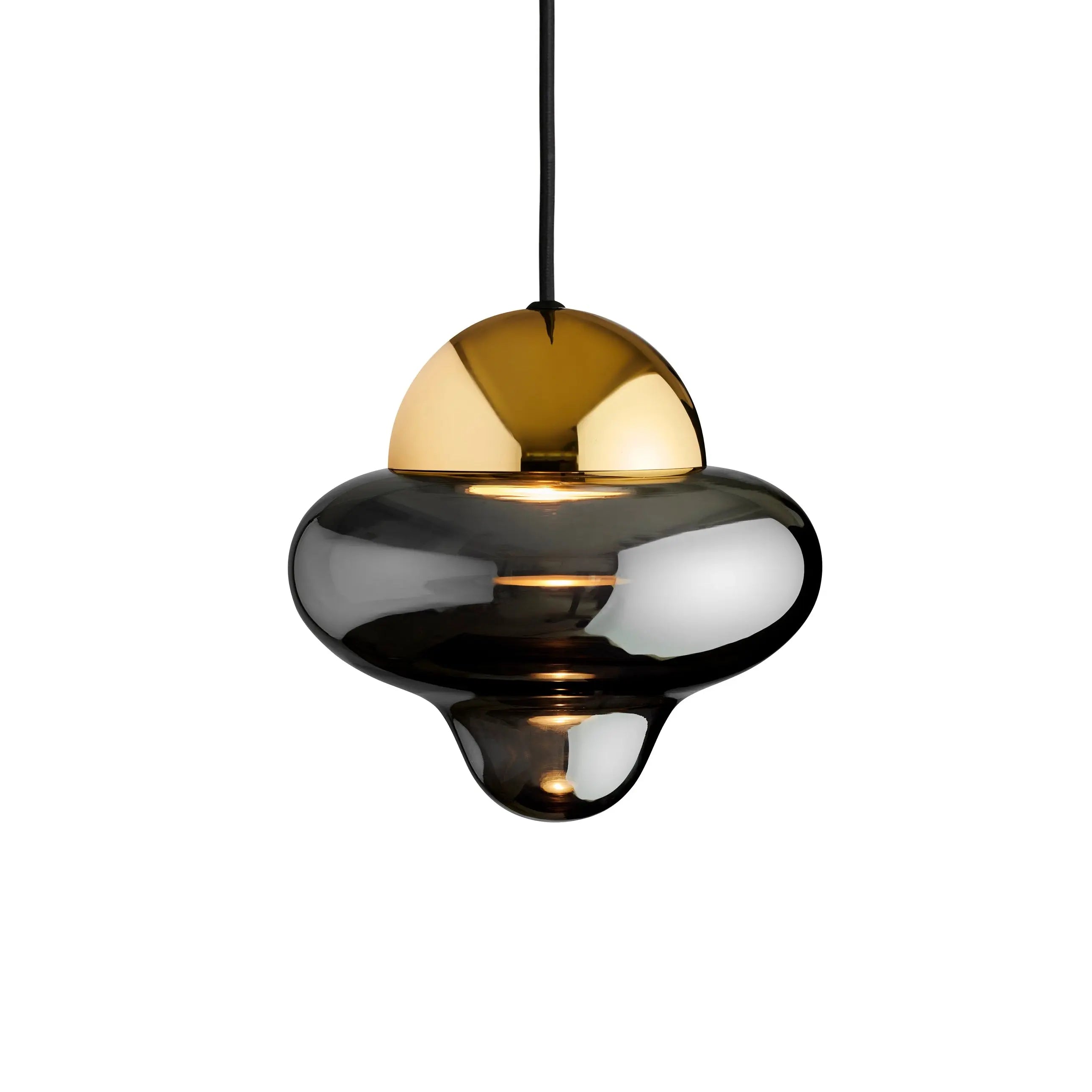 Lampa wisząca NUTTY szkło dymione ze złotym wykończeniem – Design By Us
