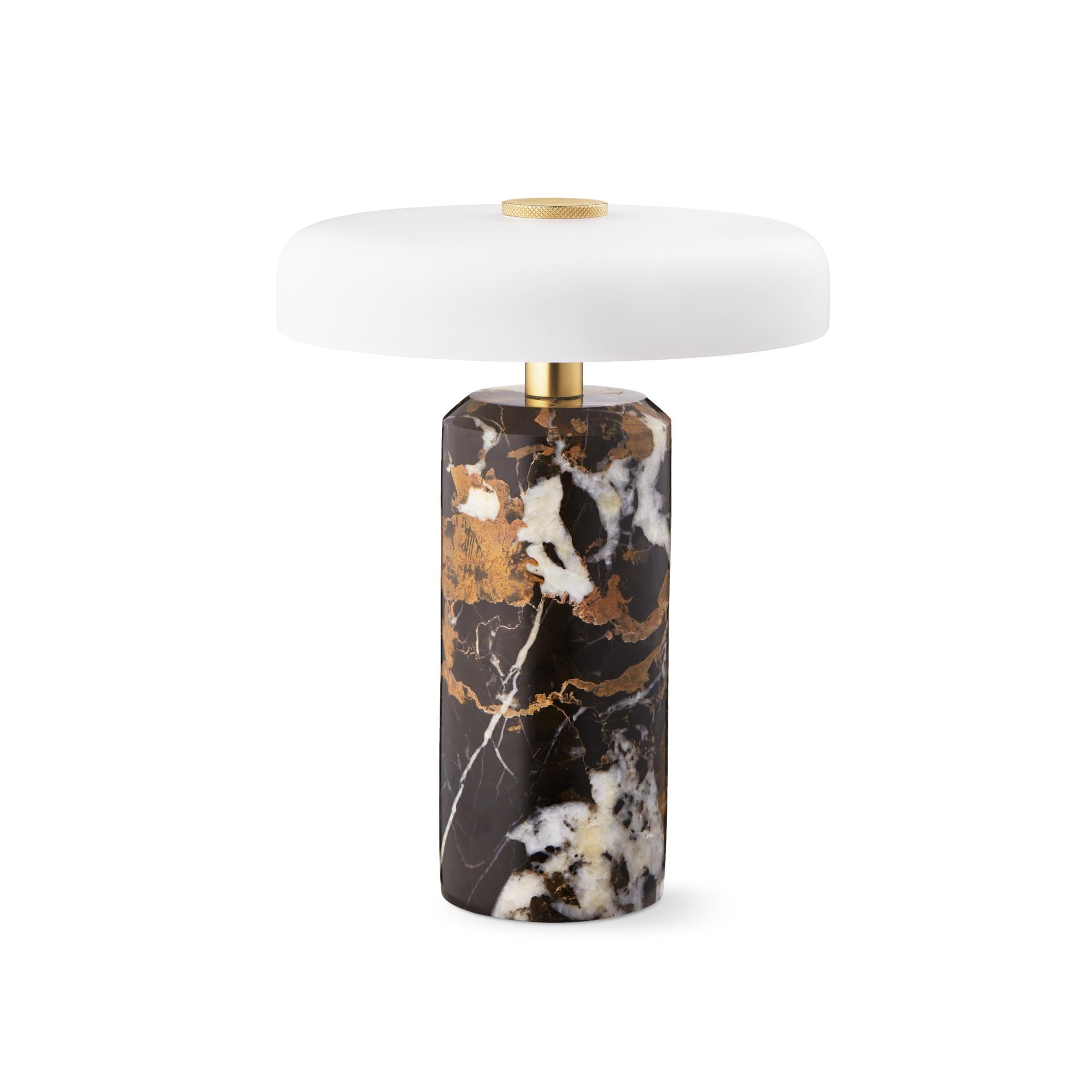 Tragbare Lampe TRIP schwarz-brauner Marmor mit milchweißem Glas