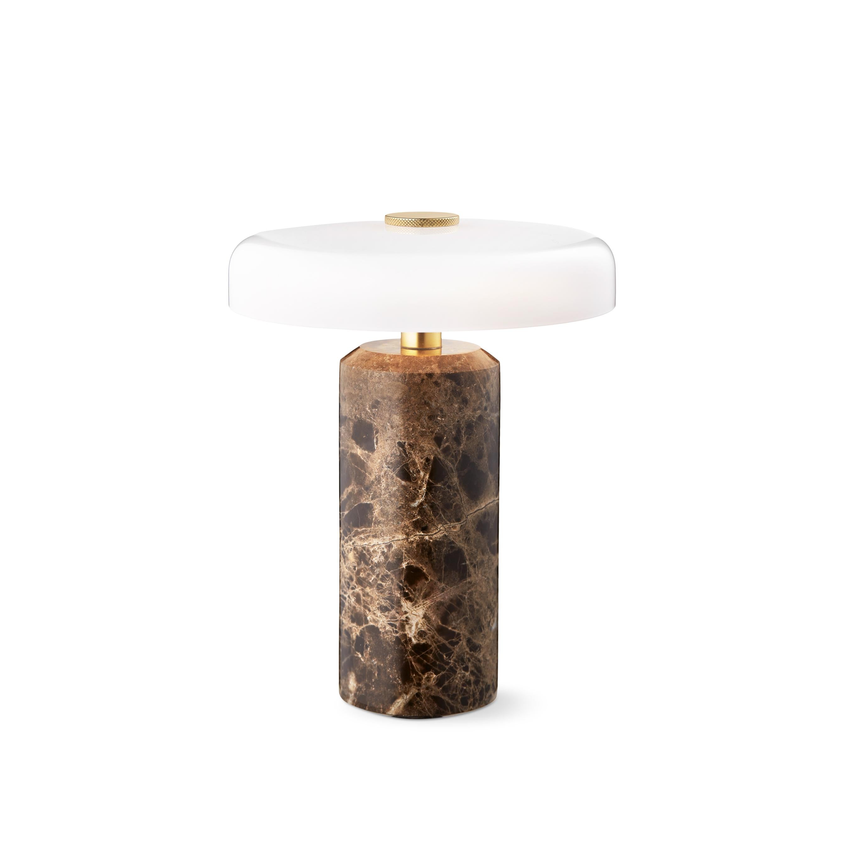 Tragbare Lampe TRIP brauner Marmor mit milchweißem Glas