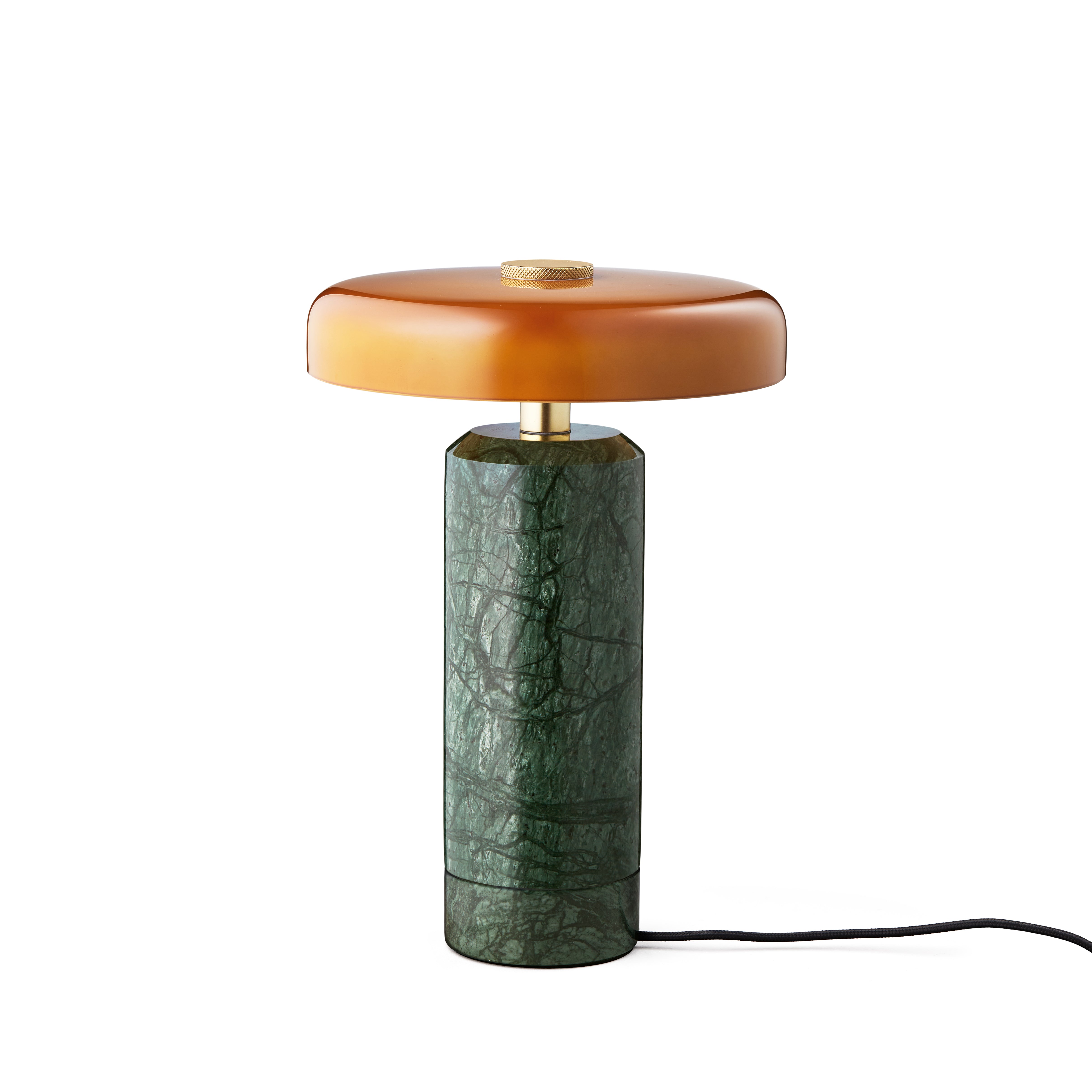 Tragbare Lampe TRIP grüner Marmor mit bernsteinfarbenem Glas