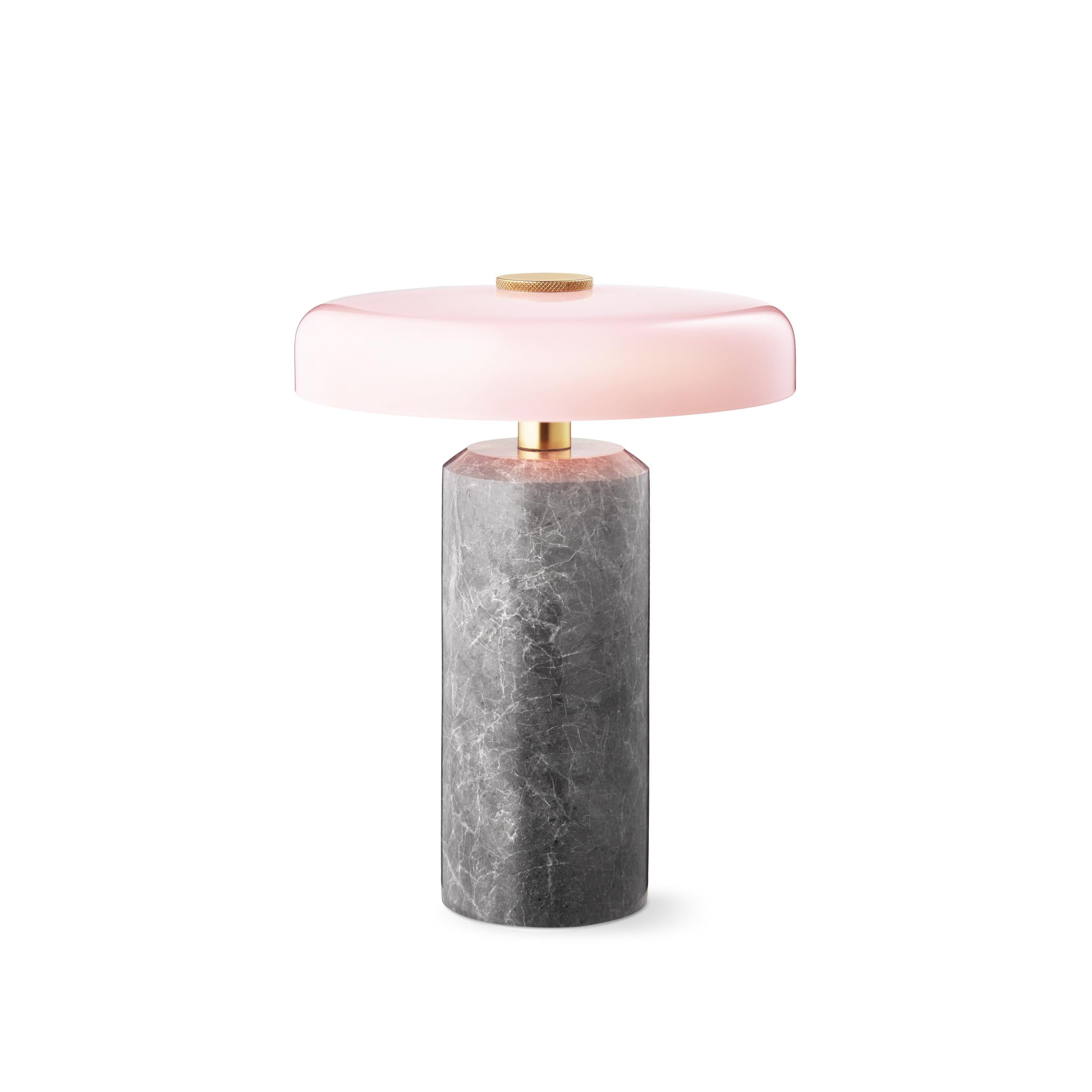 Tragbare Lampe TRIP silberner Marmor mit rosa Glas