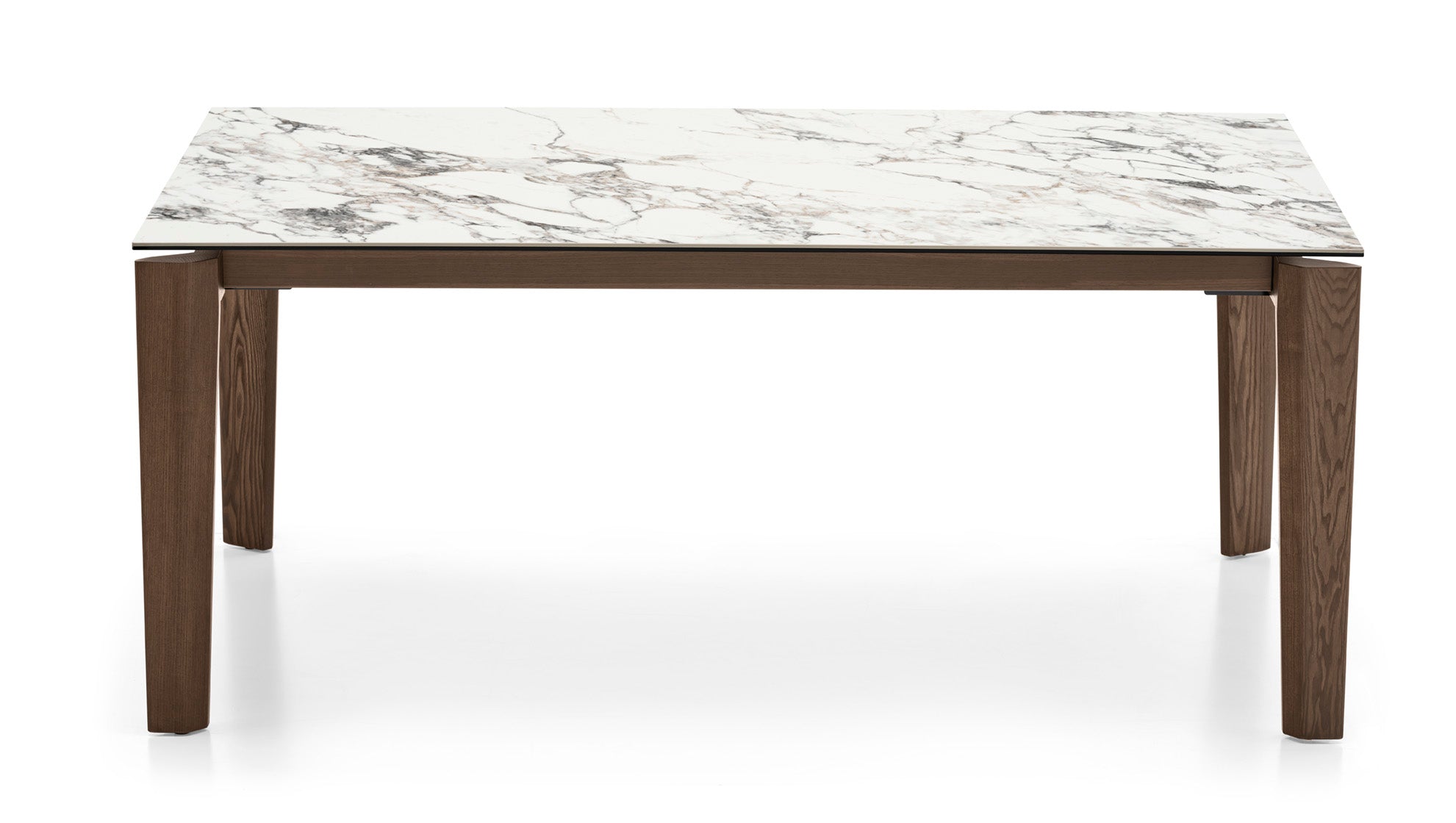 Extendable table DOGMA with a white top and dark wooden base