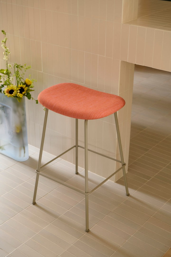 Customized FIBER Stool with Upholstered Seat and Steel Base