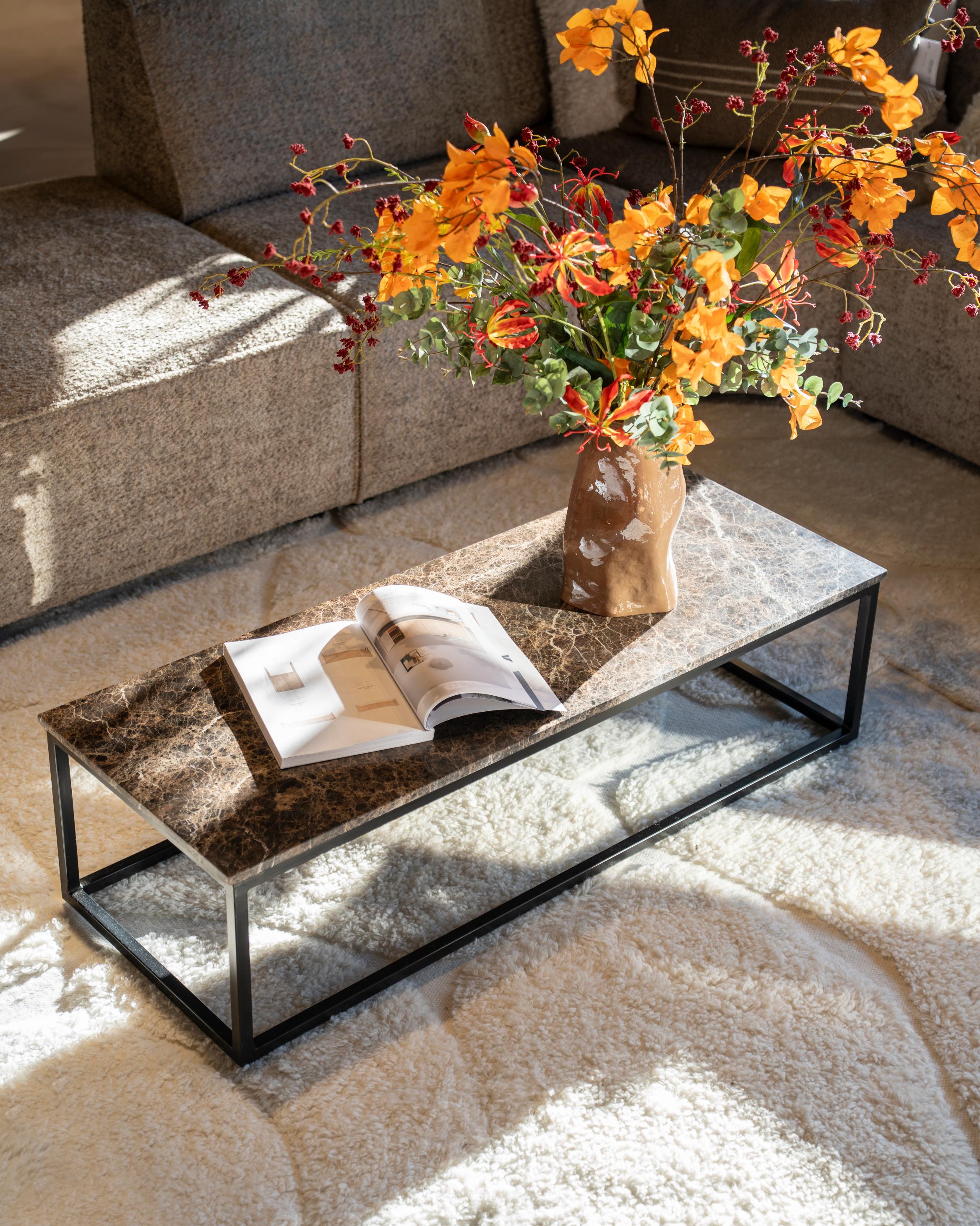 RICO dark brown marble coffee table with a metal base