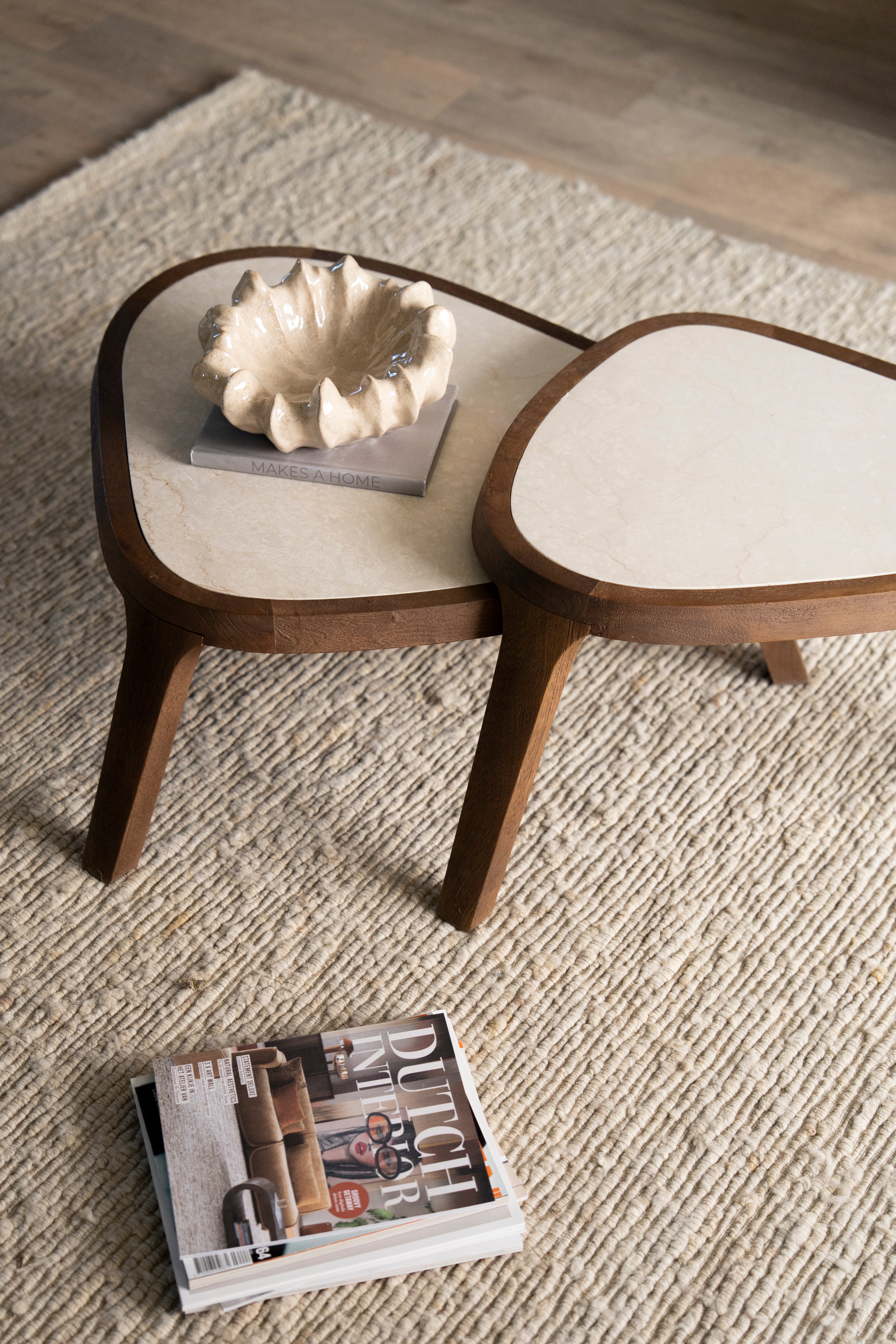 FRED Coffee Table Cream Marble with Wooden Base