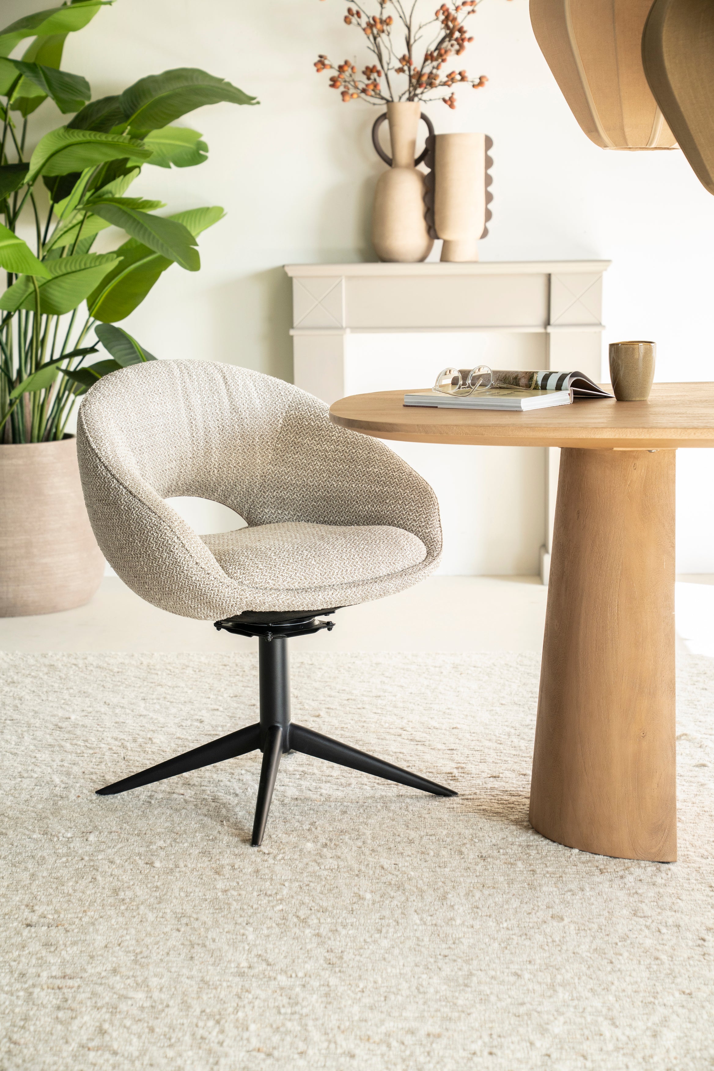 NOL Beige Swivel Chair with Black Base
