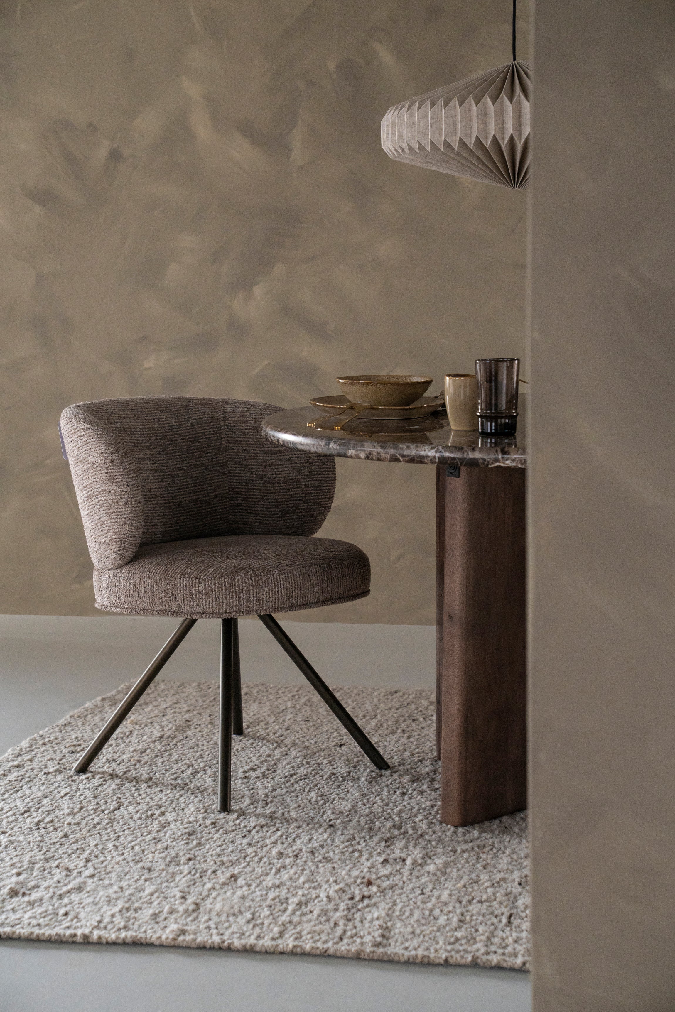 JAYSON taupe swivel chair with dark brown base