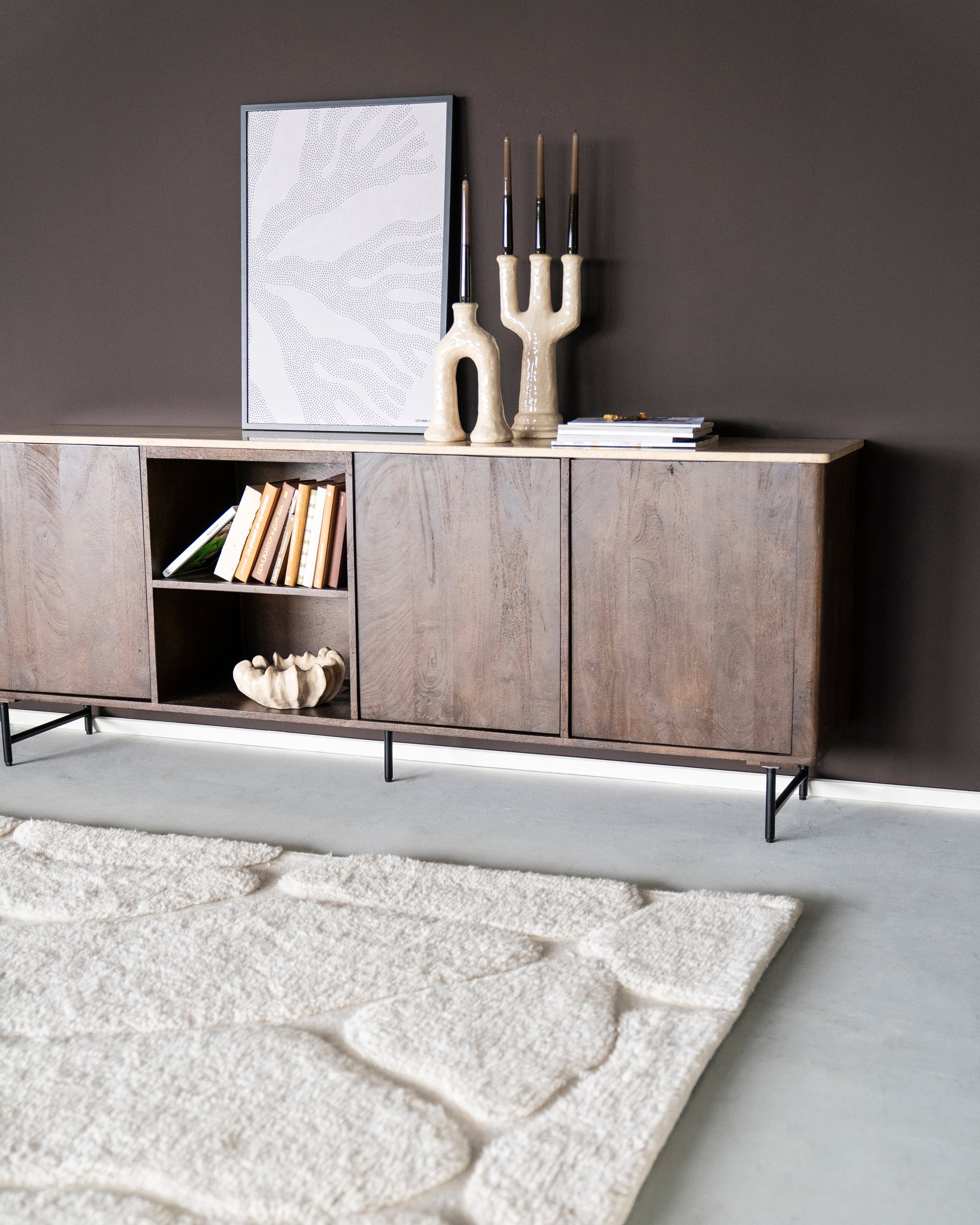 LIO chest of drawers brown mango wood with travertine
