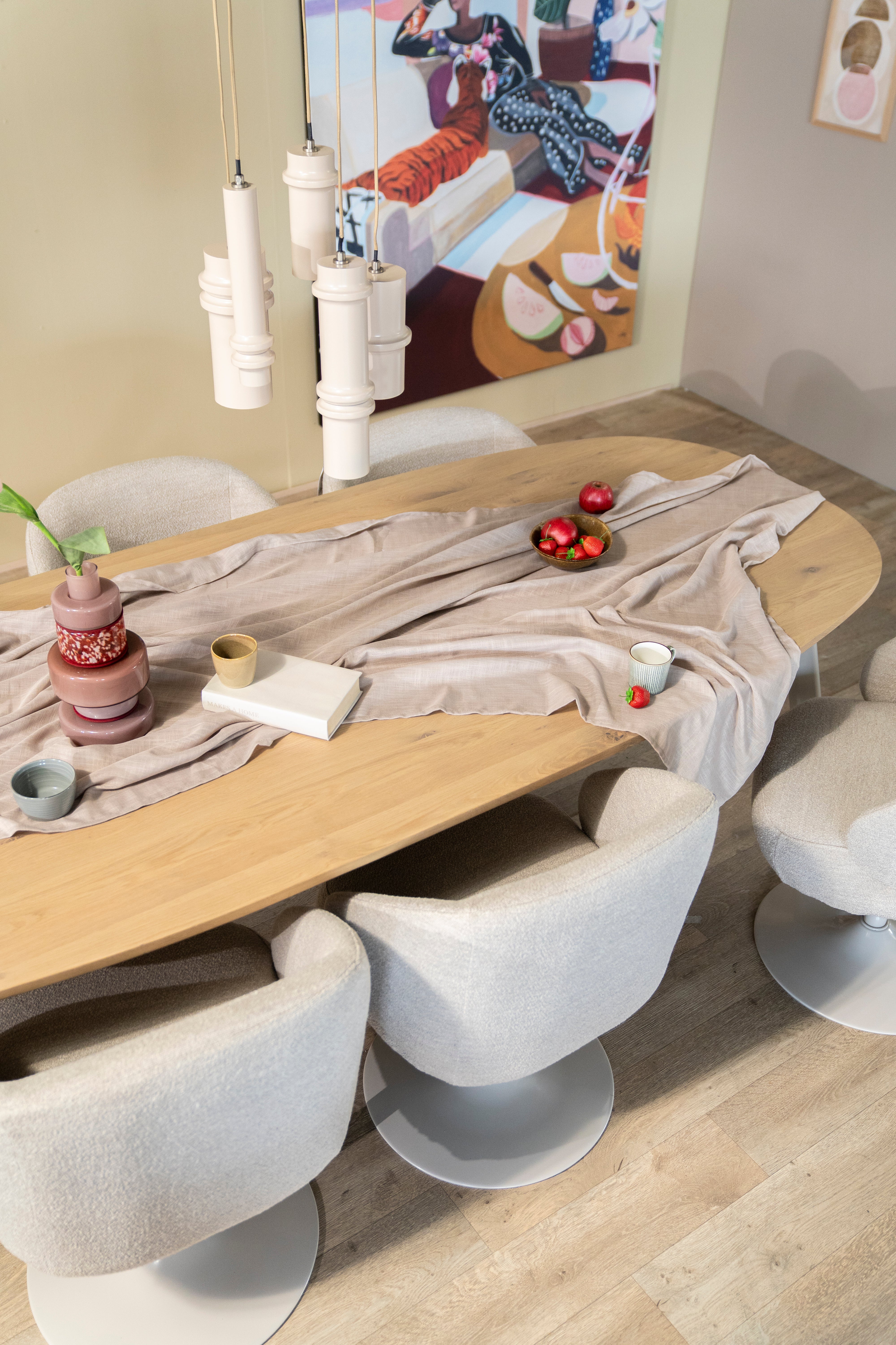 Oval table DION oak wood with metal base