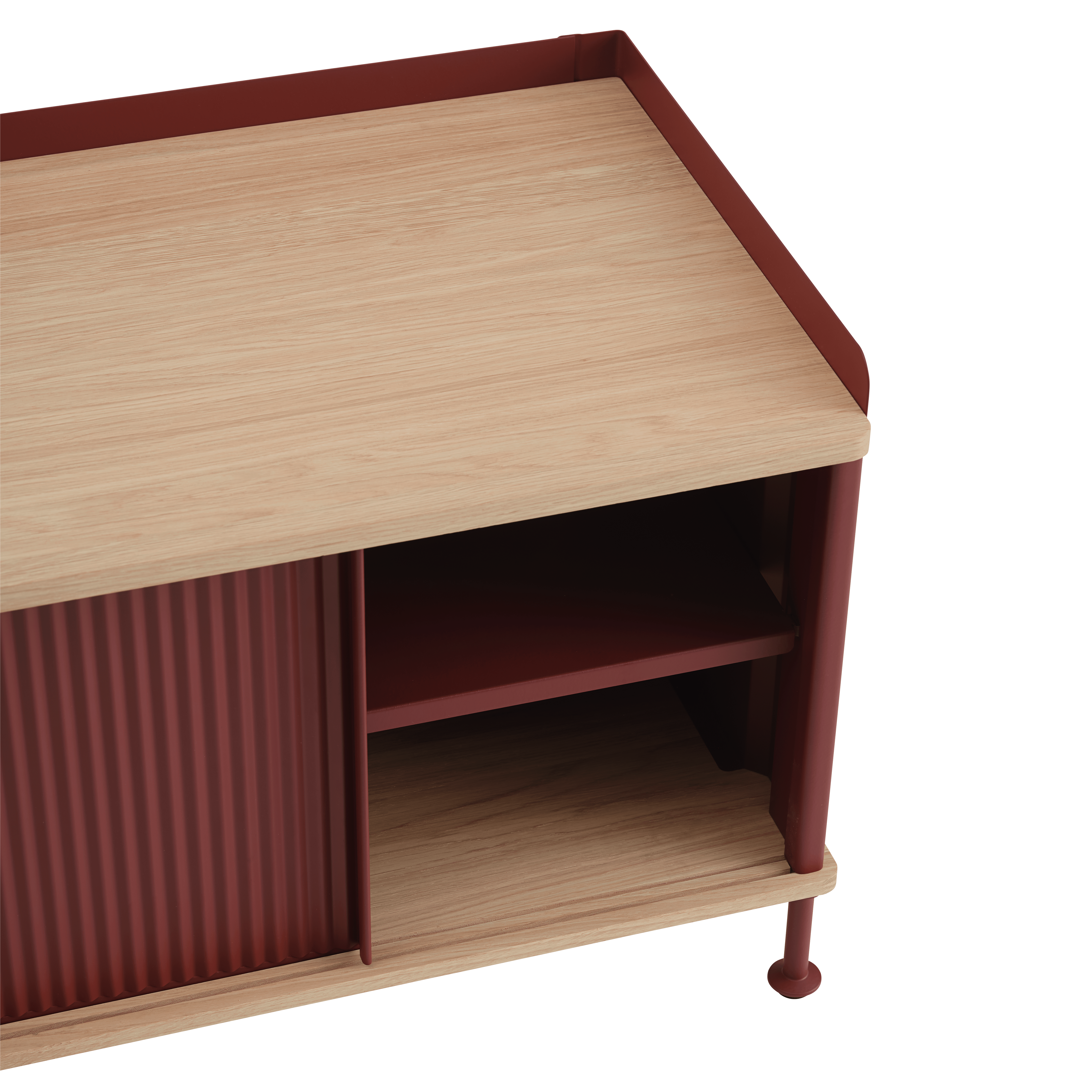 ENFOLD TV Cabinet Burgundy with Oak Top