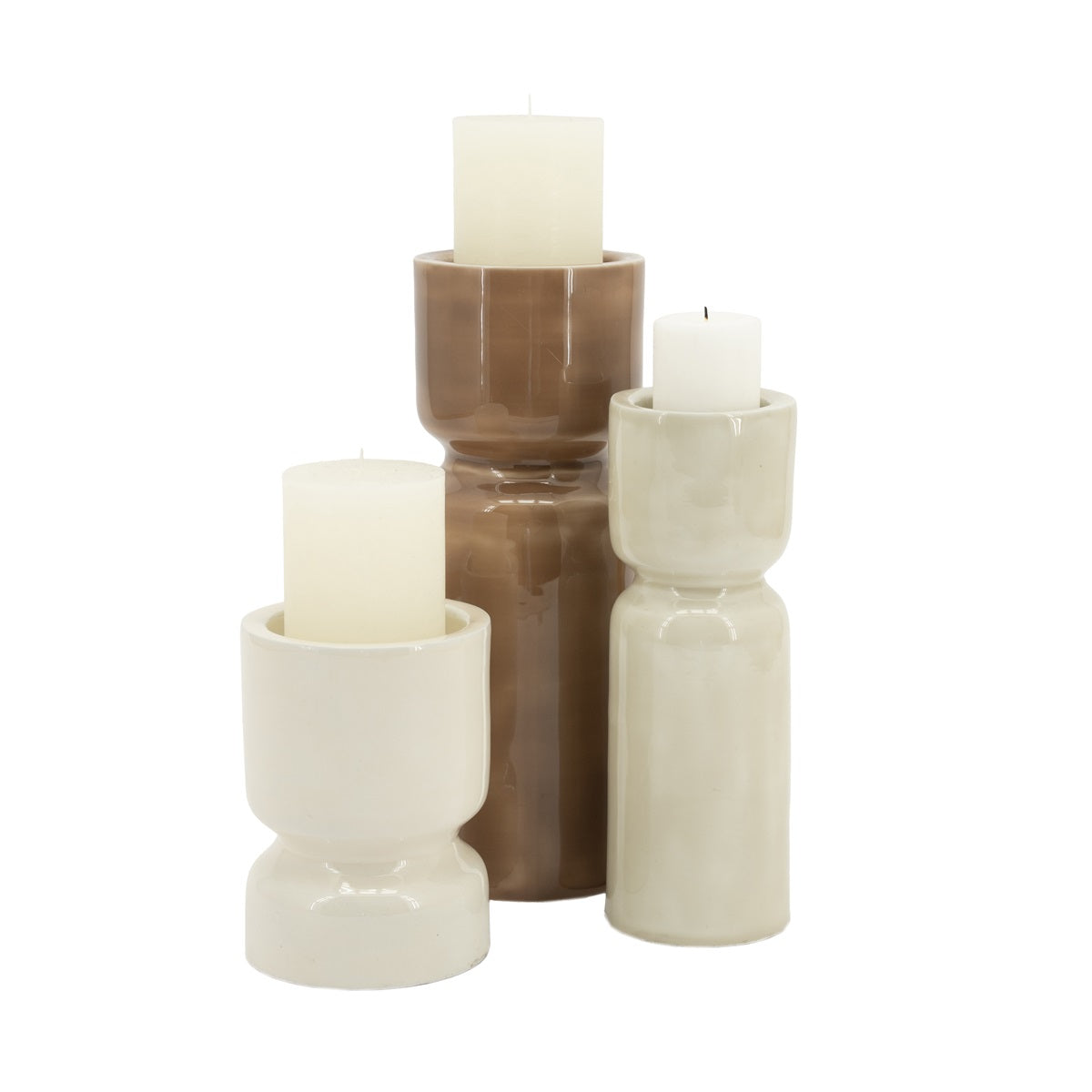 ROANY DUO Candle Holder Set in Brown with White and Beige